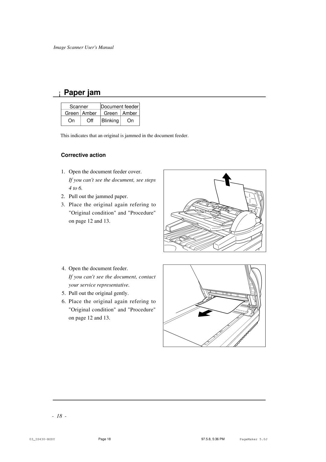 Ricoh IS430 user manual ¡ Paper jam, If you cant see the document, see steps 4 to 