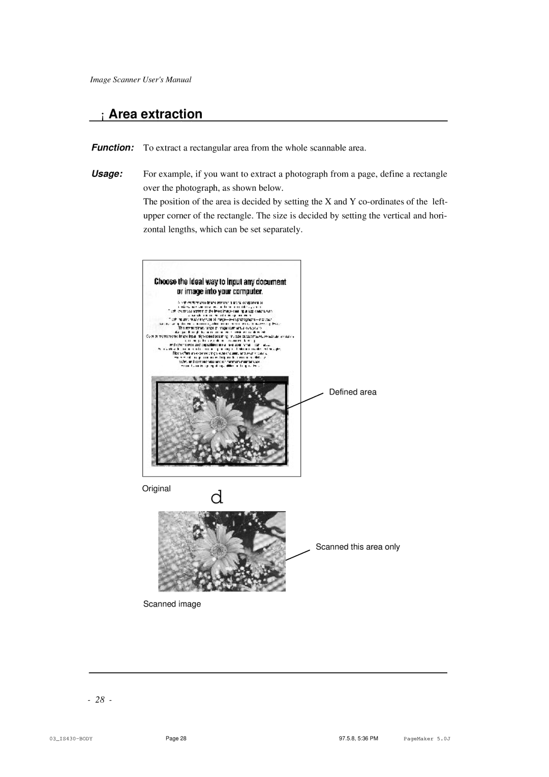 Ricoh IS430 user manual ¡ Area extraction 