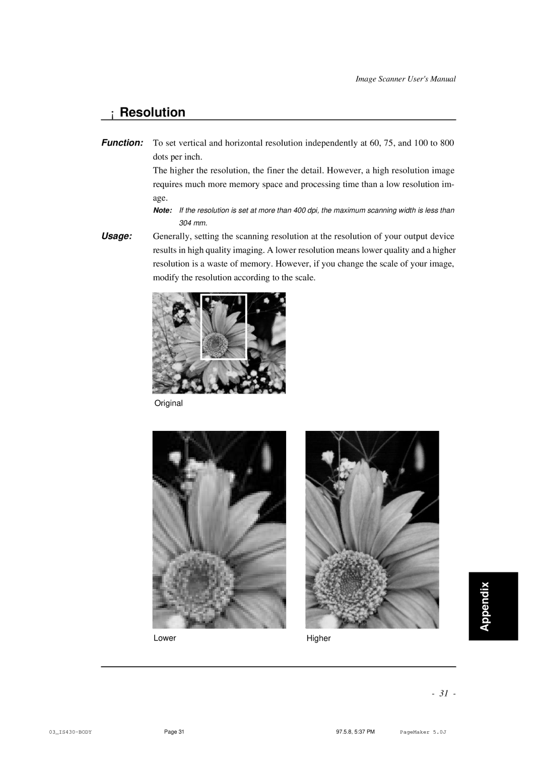 Ricoh IS430 user manual ¡ Resolution 