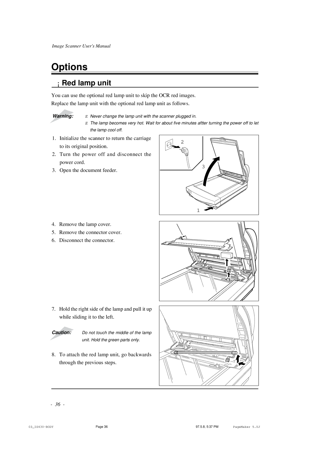 Ricoh IS430 user manual Options, ¡ Red lamp unit 