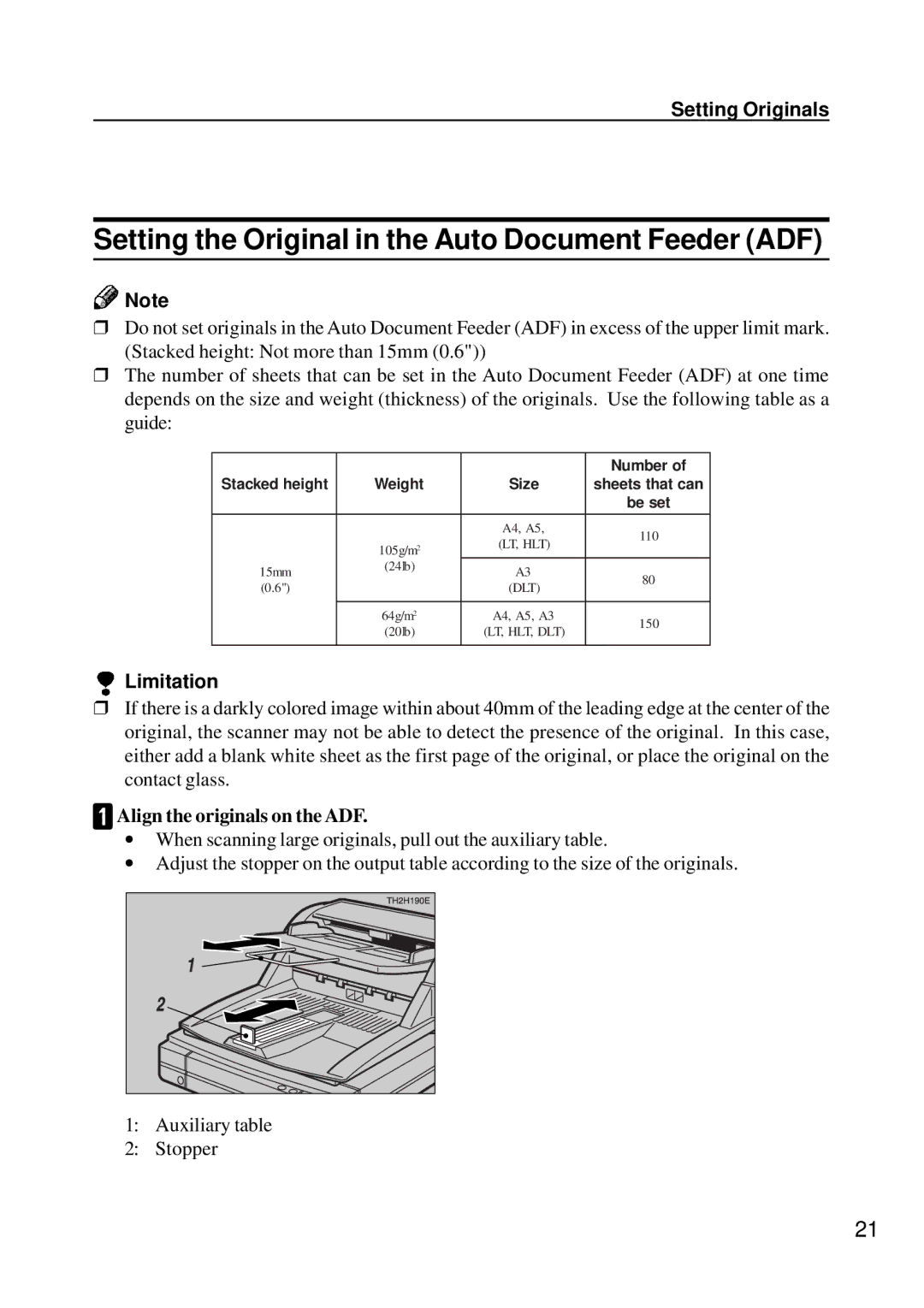 Ricoh IS450 operating instructions Setting the Original in the Auto Document Feeder ADF, Align the originals on the ADF 