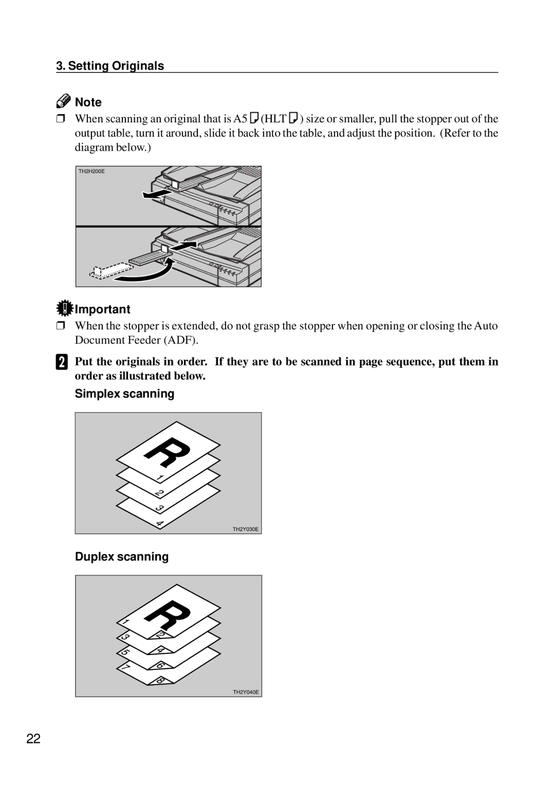 Ricoh IS450 operating instructions Simplex scanning Duplex scanning 