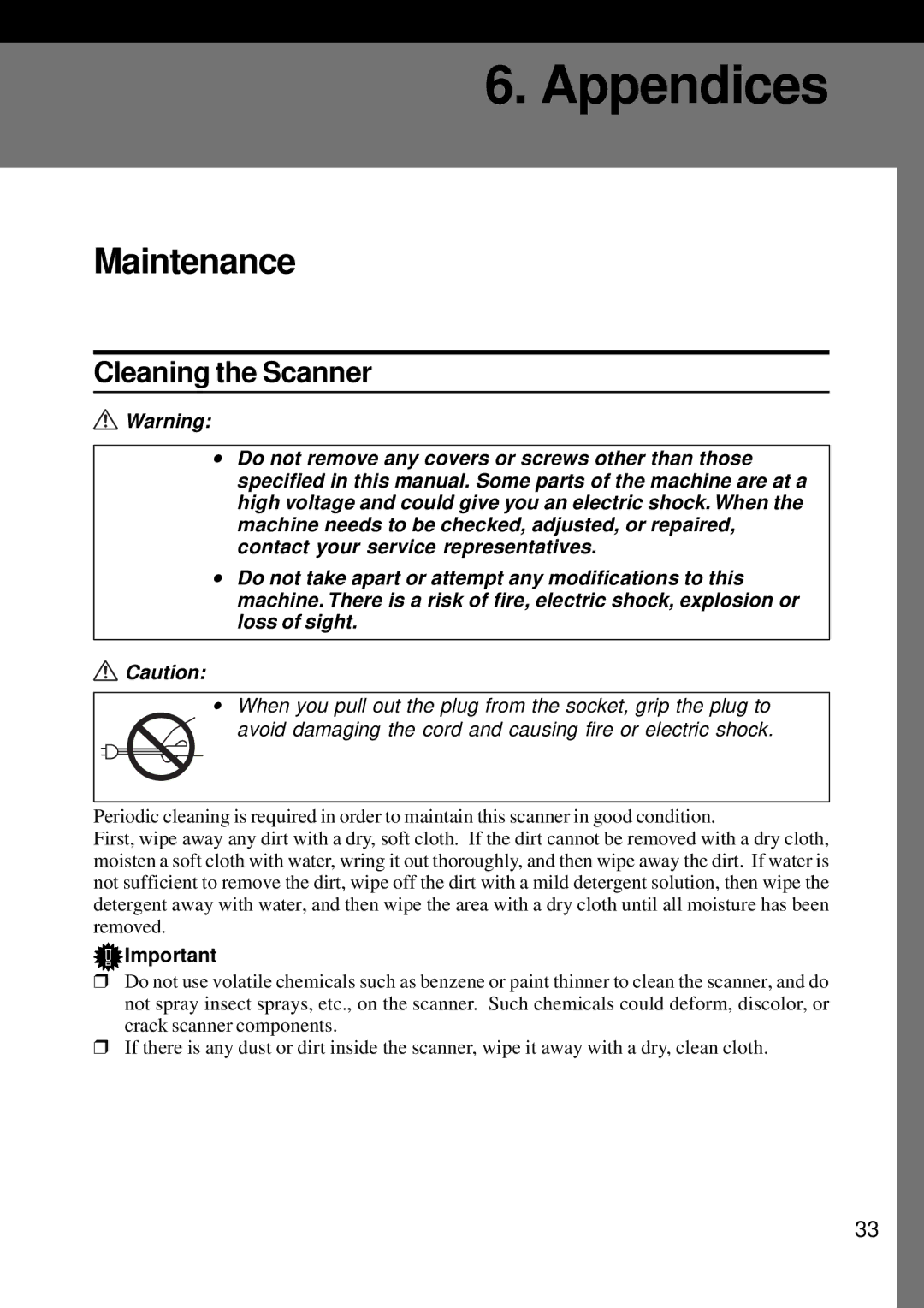 Ricoh IS450 operating instructions Maintenance, Cleaning the Scanner 