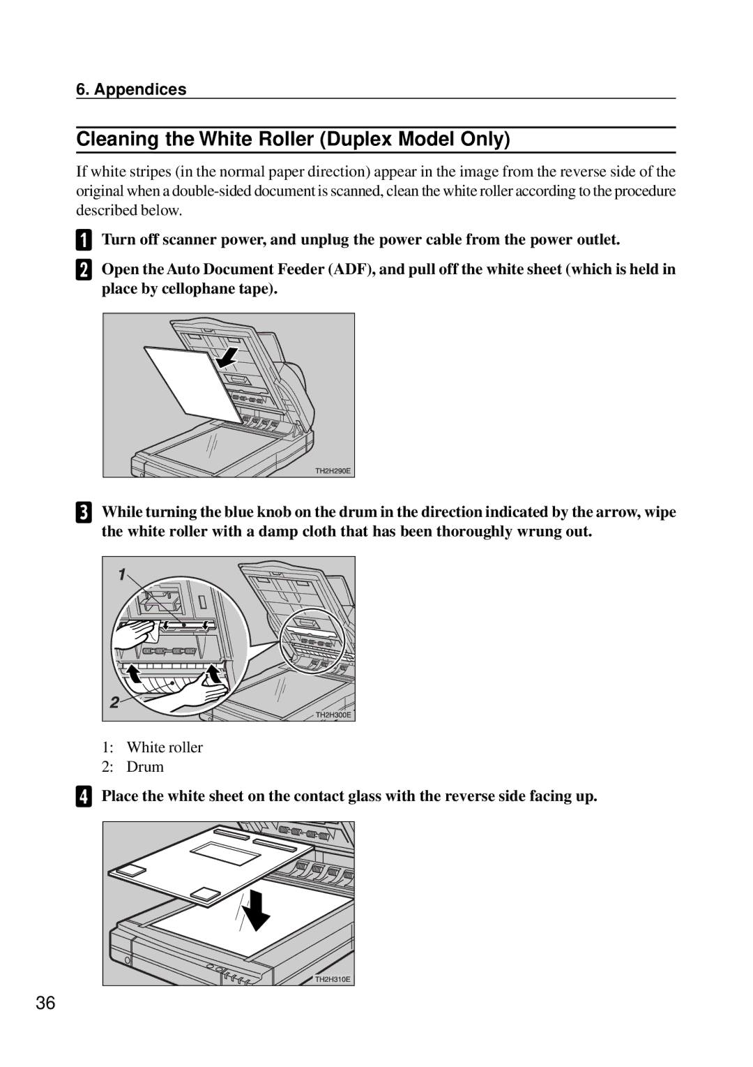 Ricoh IS450 operating instructions Cleaning the White Roller Duplex Model Only 