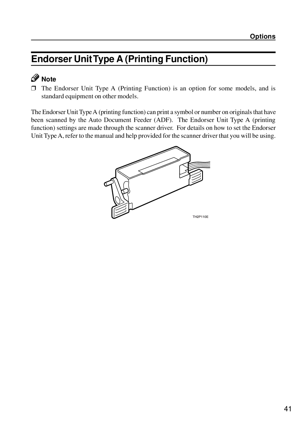 Ricoh IS450 operating instructions Endorser Unit Type a Printing Function, Options 