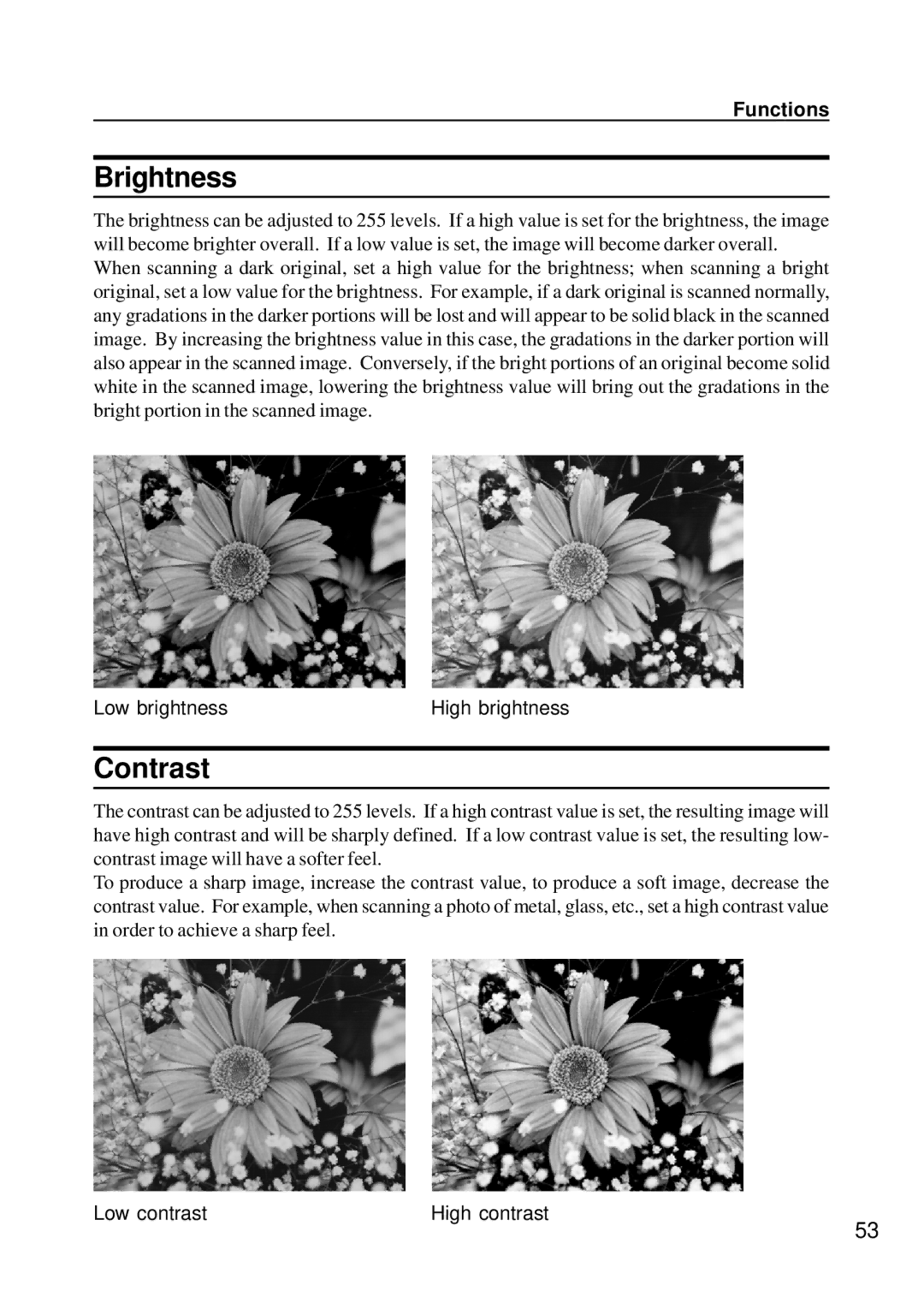 Ricoh IS450 operating instructions Brightness, Contrast 