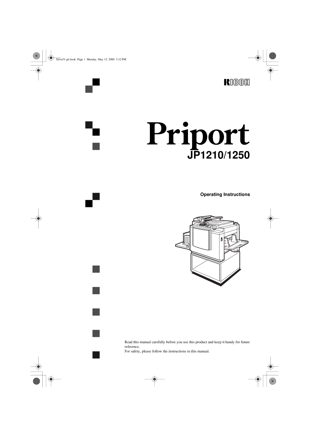 Ricoh JP1250 operating instructions JP1210/1250, Operating Instructions 