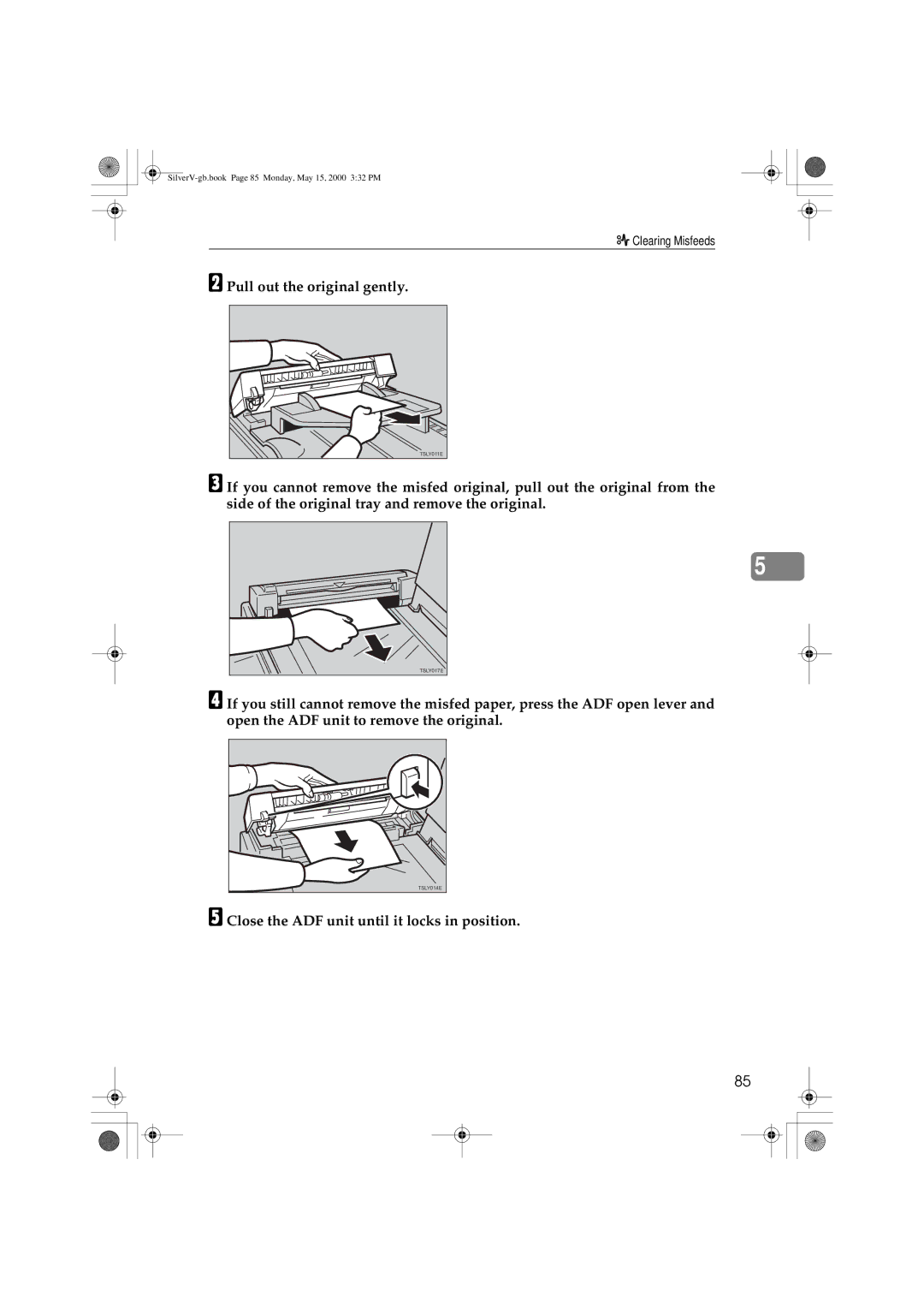 Ricoh JP1250, JP1210 operating instructions Pull out the original gently, Close the ADF unit until it locks in position 