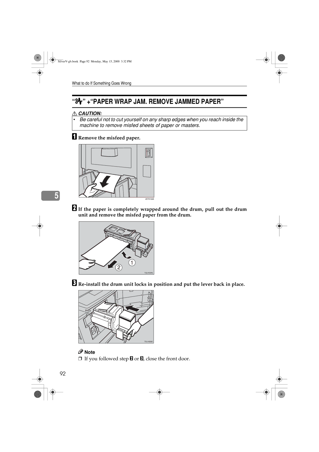 Ricoh JP1210, JP1250 operating instructions +PAPER Wrap JAM. Remove Jammed Paper 