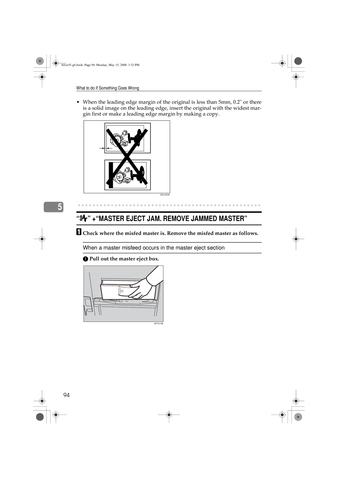 Ricoh JP1210, JP1250 operating instructions +MASTER Eject JAM. Remove Jammed Master, Pull out the master eject box 