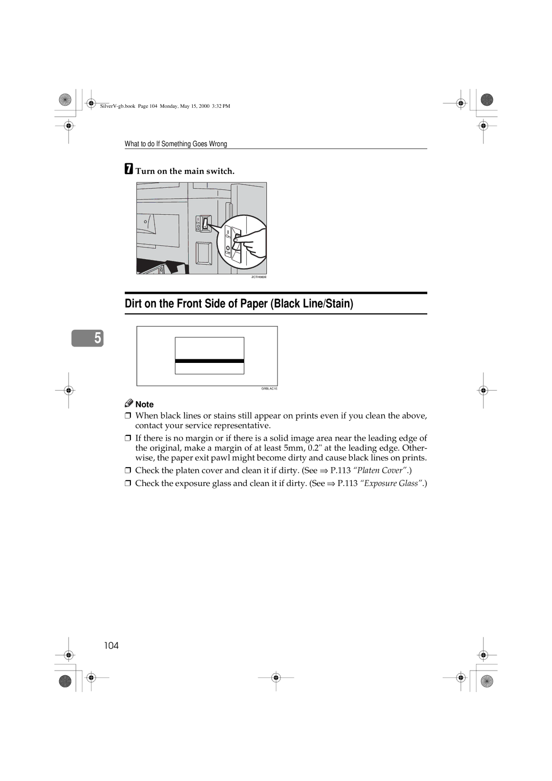 Ricoh JP1210, JP1250 operating instructions Dirt on the Front Side of Paper Black Line/Stain, 104 