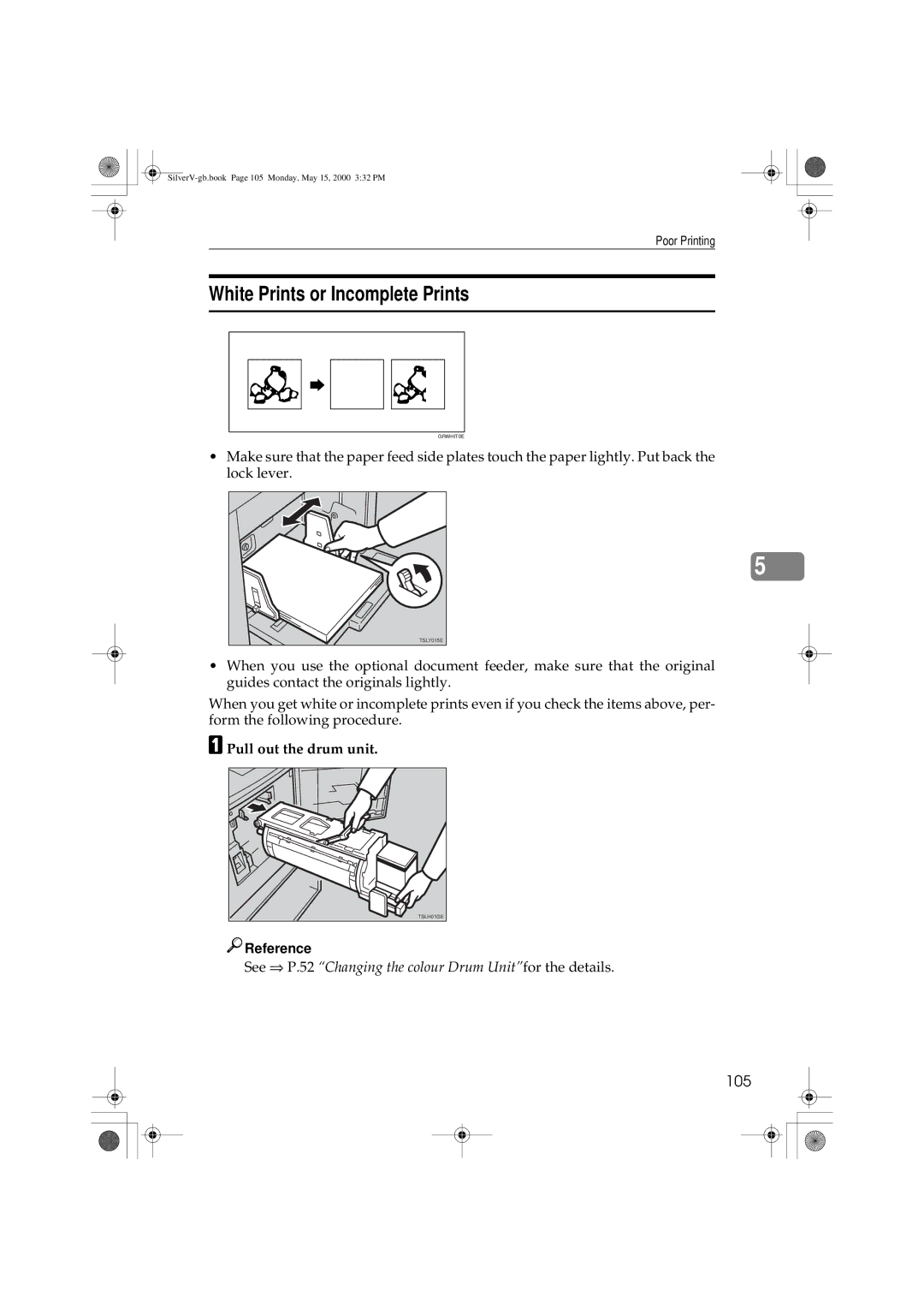 Ricoh JP1250, JP1210 operating instructions White Prints or Incomplete Prints, 105 