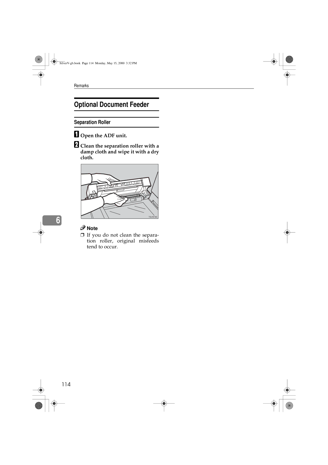 Ricoh JP1210, JP1250 operating instructions Optional Document Feeder, Separation Roller, 114 