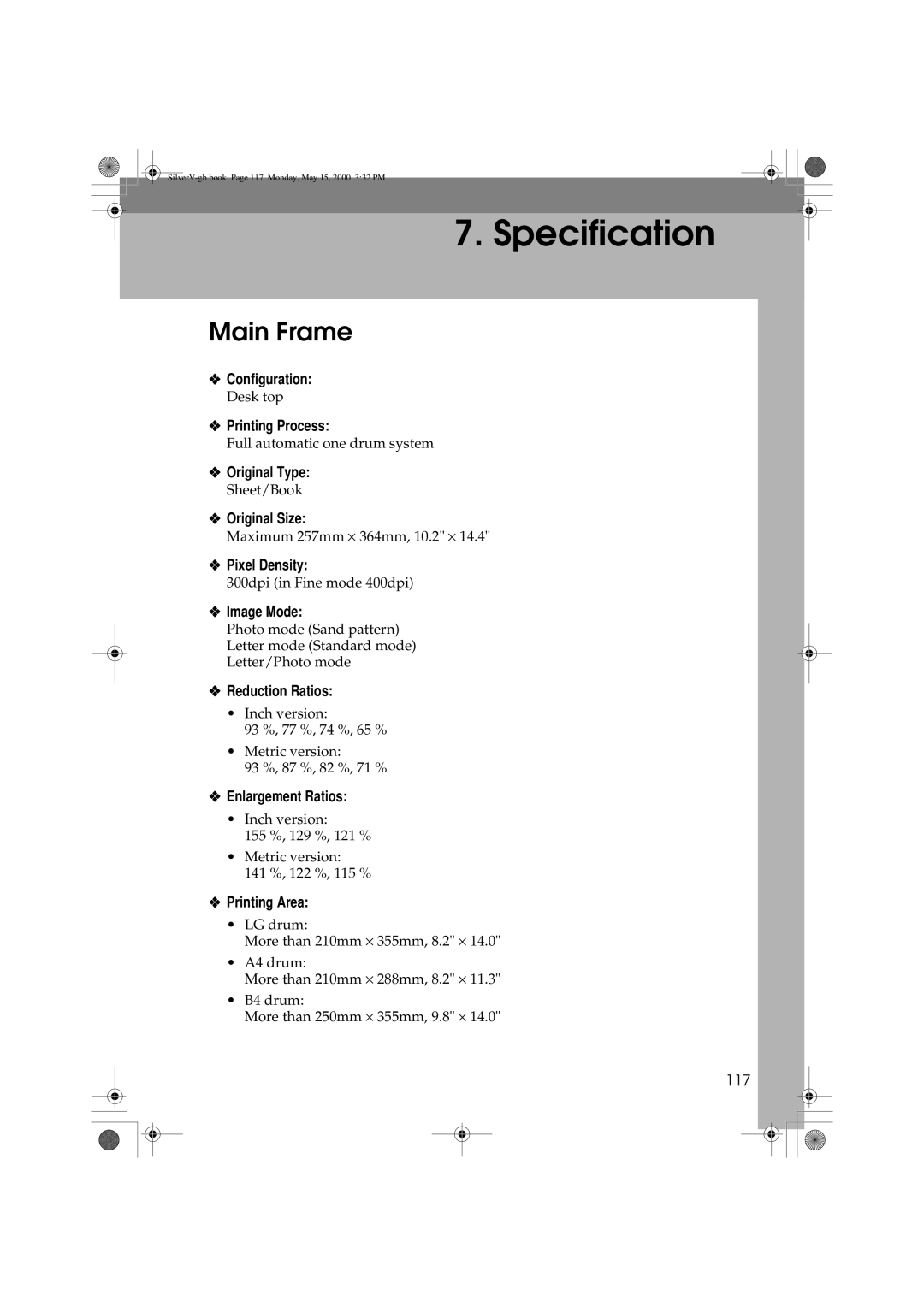 Ricoh JP1250, JP1210 operating instructions Main Frame 