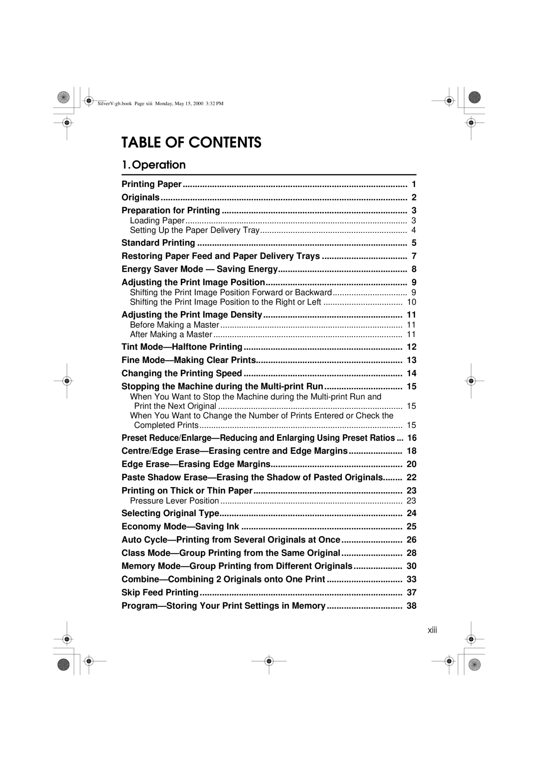 Ricoh JP1250, JP1210 operating instructions Table of Contents 