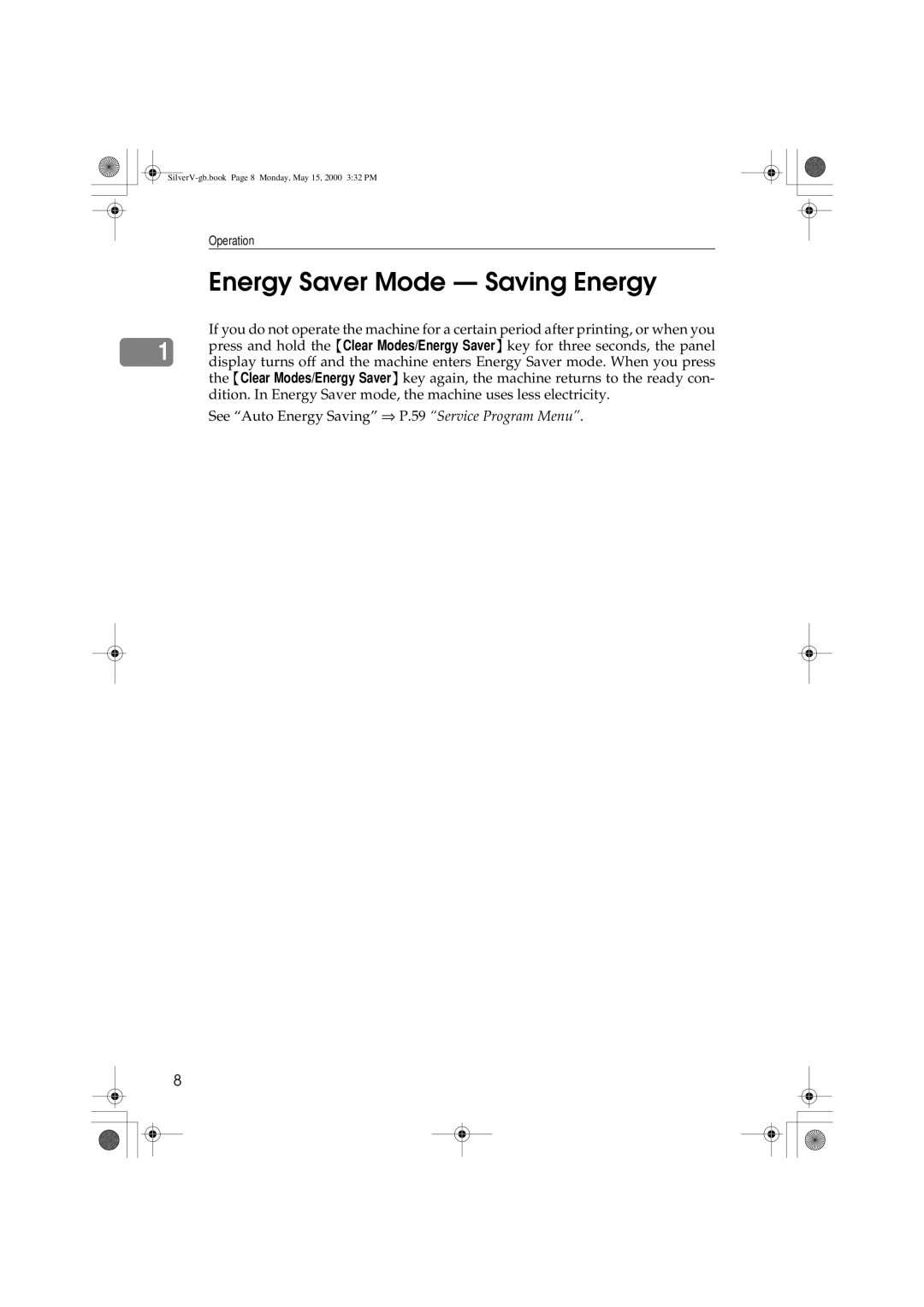 Ricoh JP1210, JP1250 operating instructions Energy Saver Mode Saving Energy 