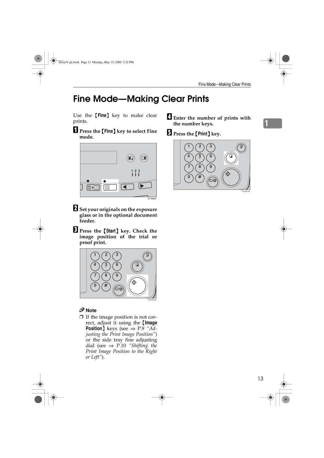 Ricoh JP1250, JP1210 operating instructions Fine Mode-Making Clear Prints 