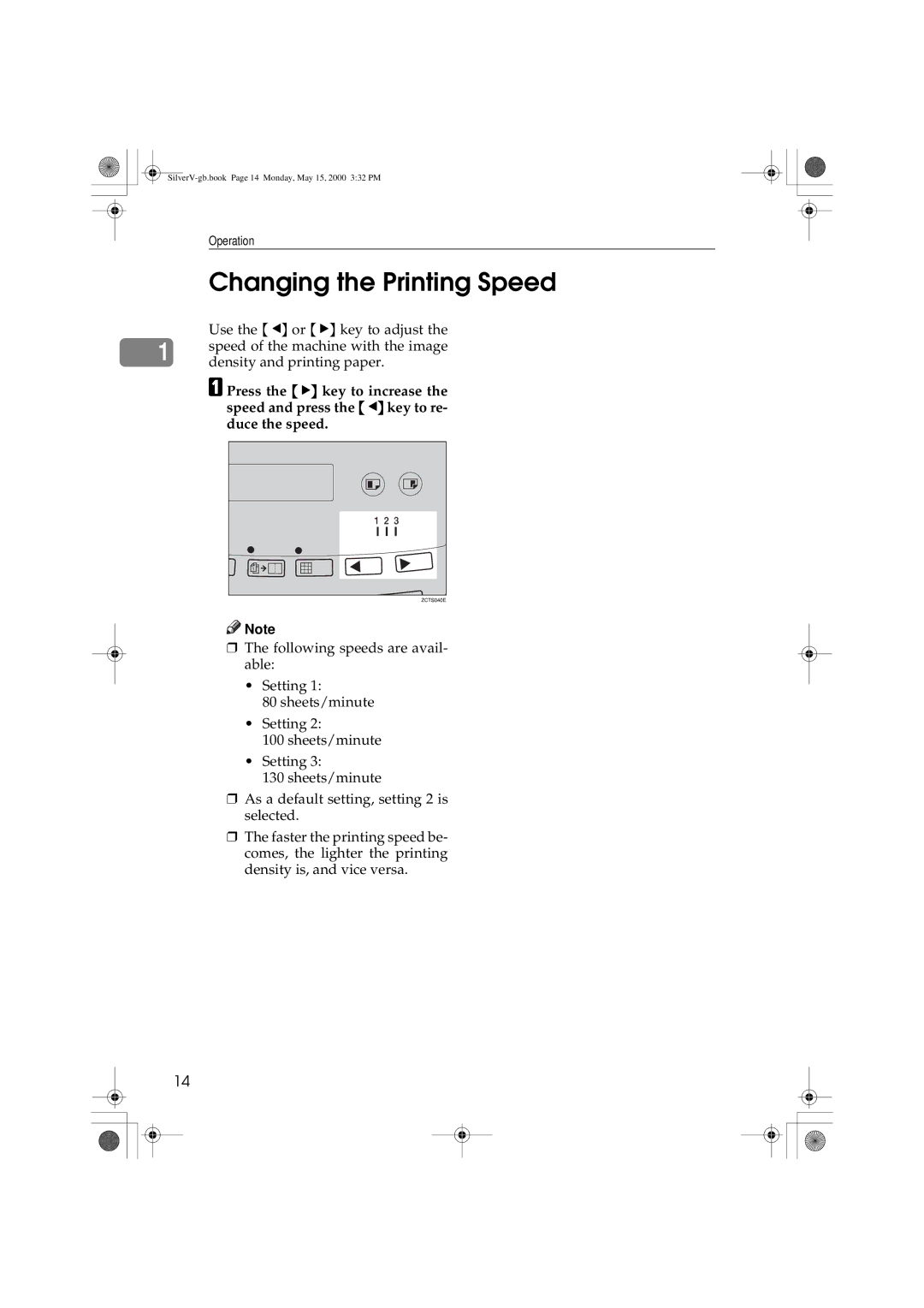 Ricoh JP1210, JP1250 operating instructions Changing the Printing Speed 