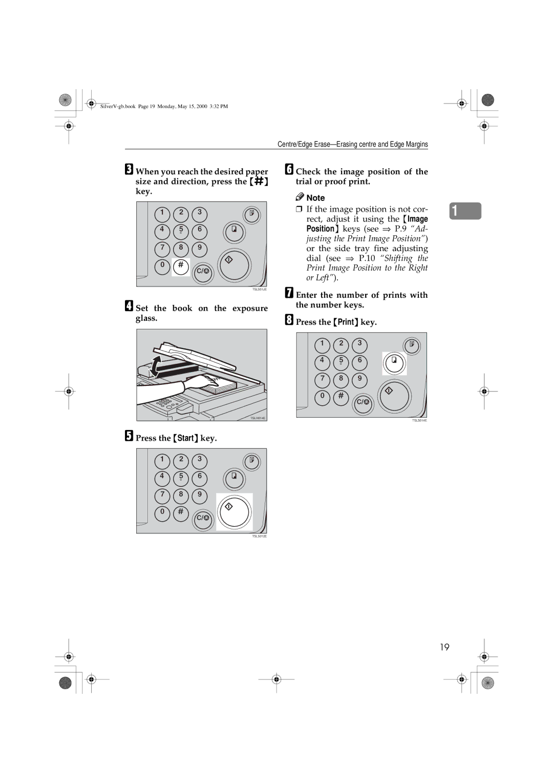 Ricoh JP1250, JP1210 operating instructions Set the book on the exposure glass 