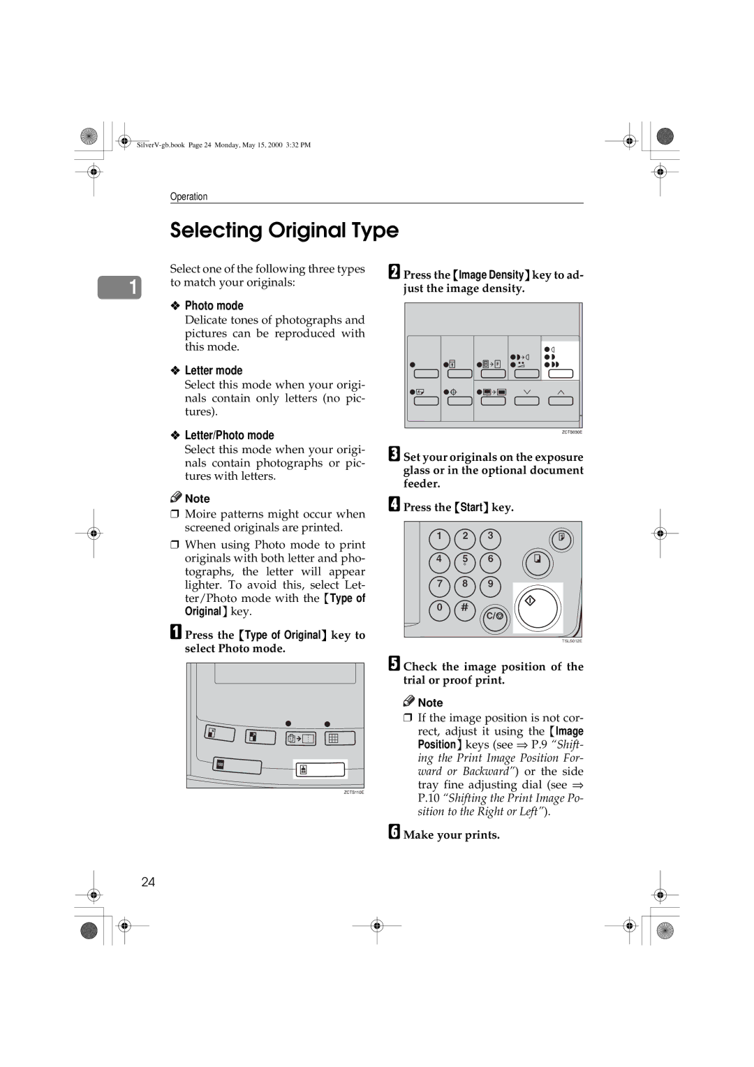 Ricoh JP1210, JP1250 operating instructions Selecting Original Type, Letter mode, Letter/Photo mode 