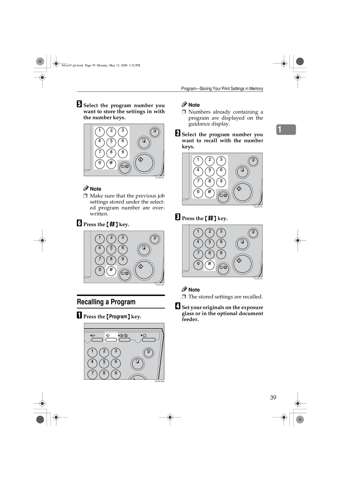 Ricoh JP1250, JP1210 operating instructions Recalling a Program 