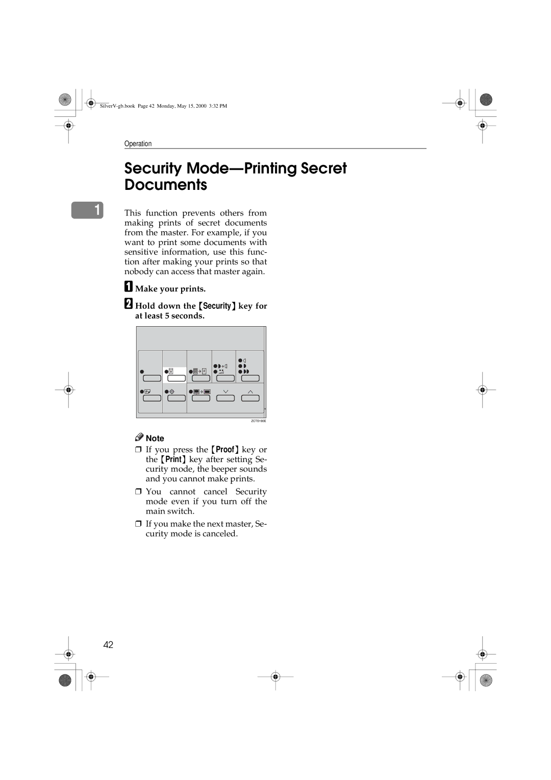 Ricoh JP1210, JP1250 operating instructions Security Mode-Printing Secret Documents 