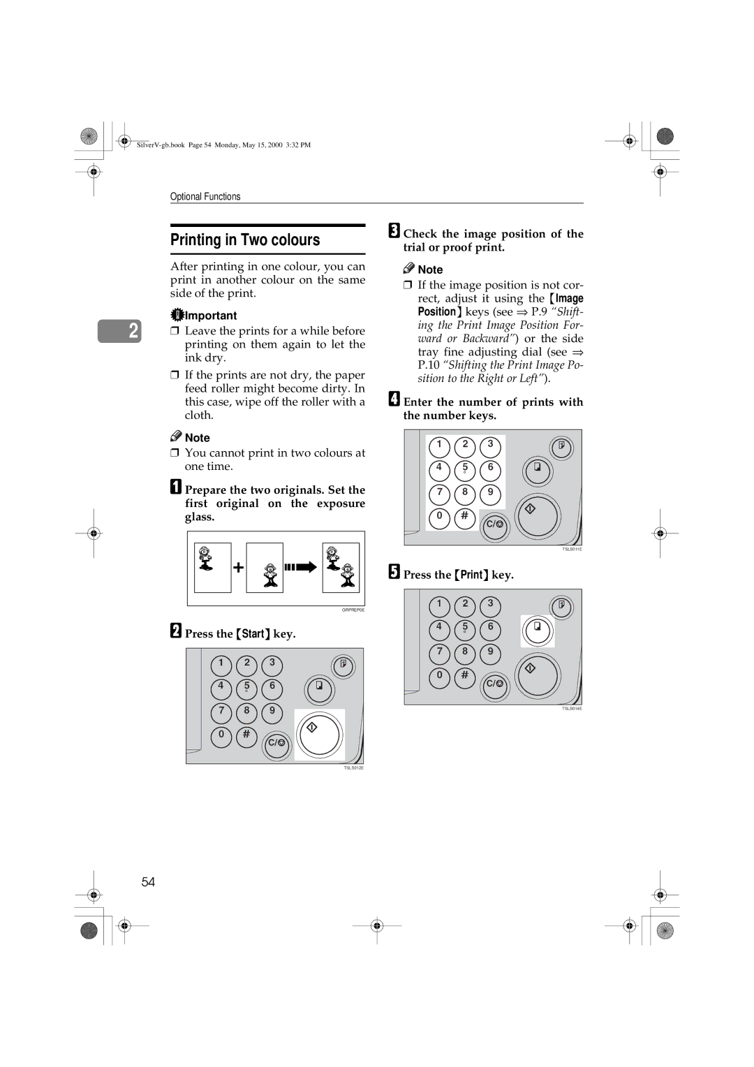 Ricoh JP1210, JP1250 operating instructions Printing in Two colours, Enter the number of prints with the number keys 