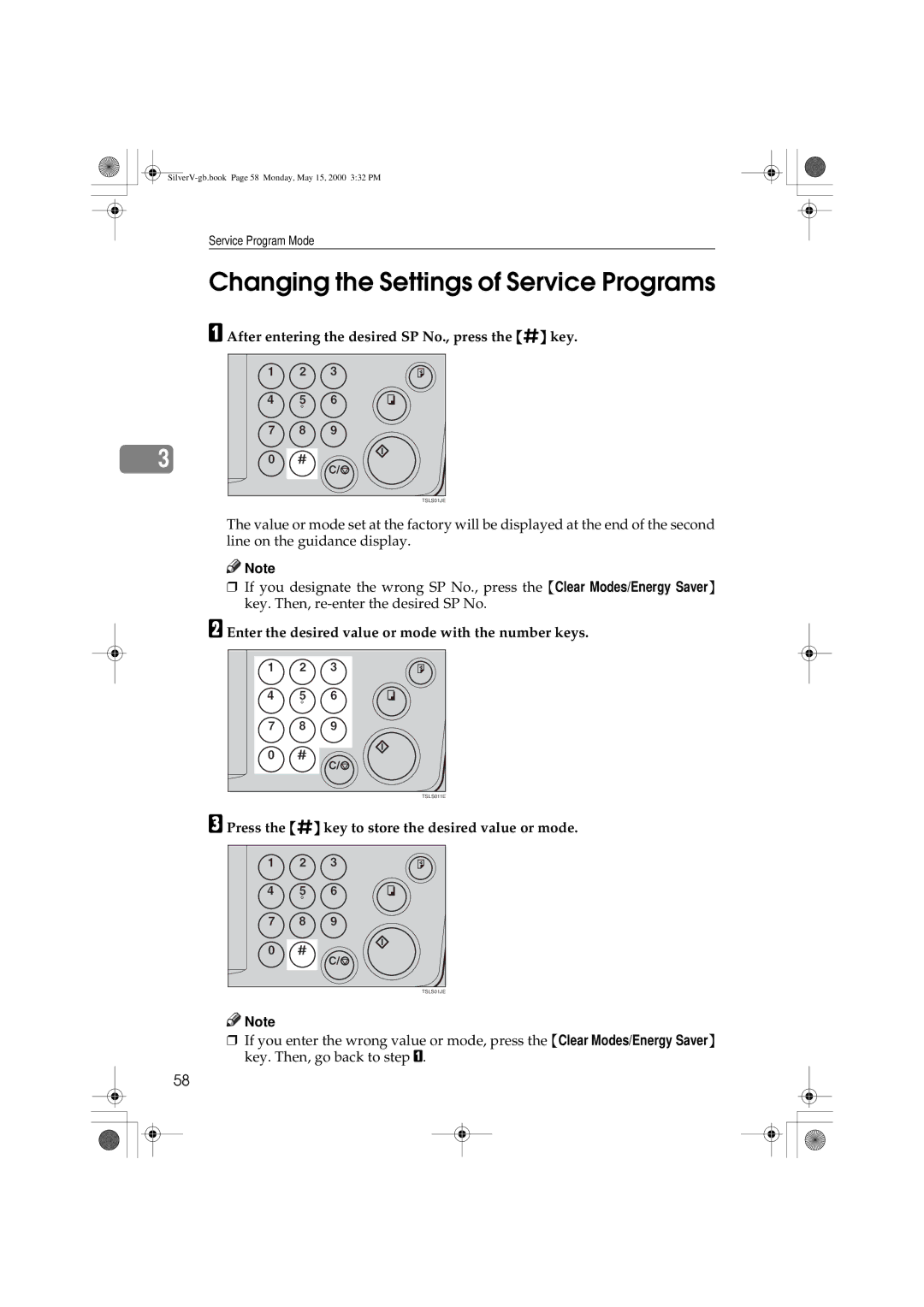 Ricoh JP1210, JP1250 Changing the Settings of Service Programs, After entering the desired SP No., press the q key 