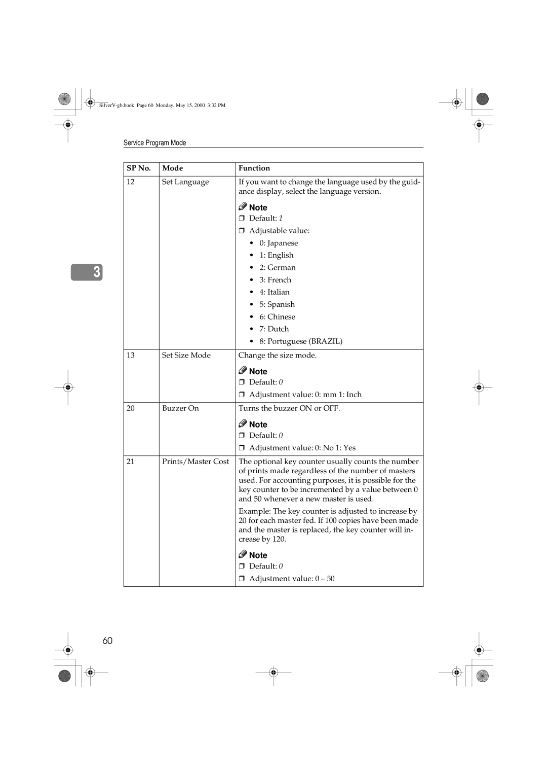 Ricoh JP1210, JP1250 operating instructions SilverV-gb.book Page 60 Monday, May 15, 2000 332 PM 