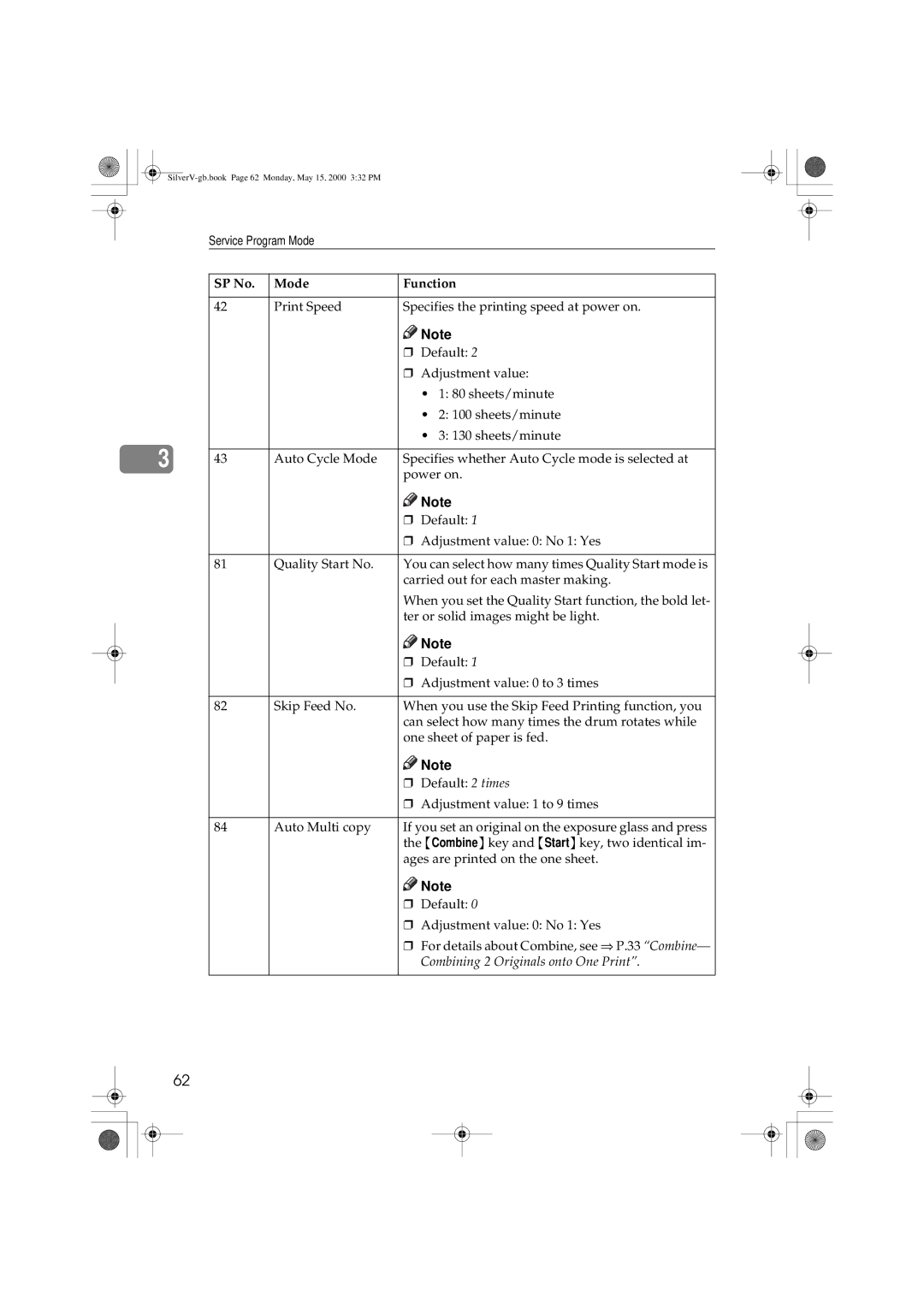 Ricoh JP1210, JP1250 operating instructions SilverV-gb.book Page 62 Monday, May 15, 2000 332 PM 