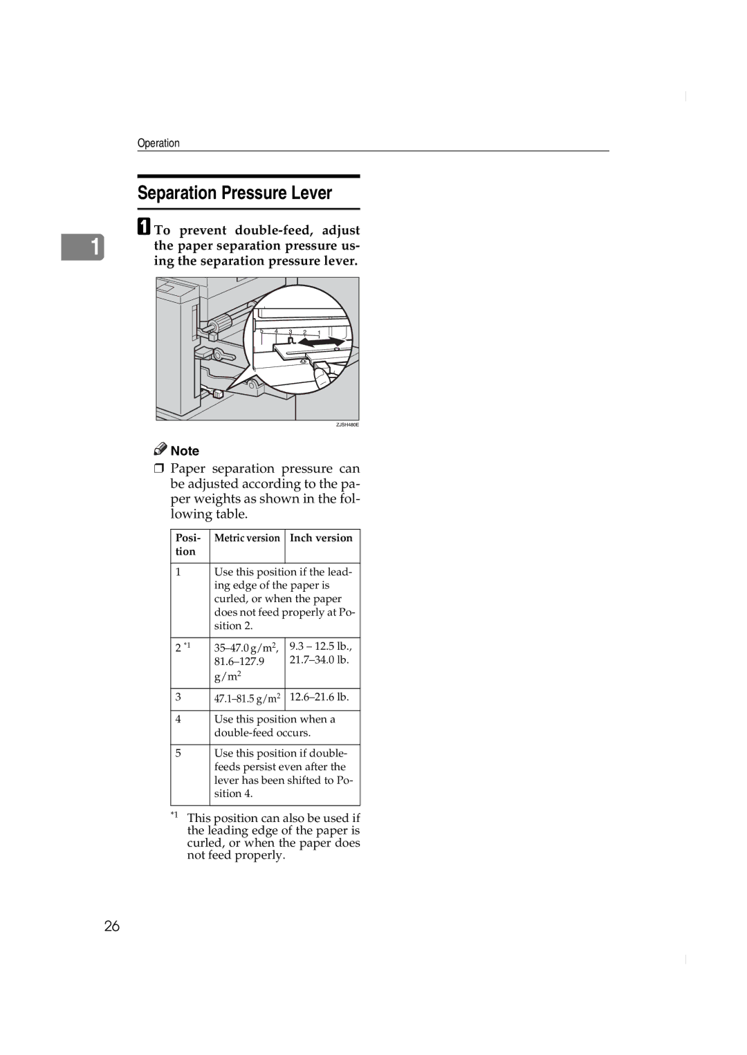 Ricoh JP730 manual Posi Metric version Inch version Tion 