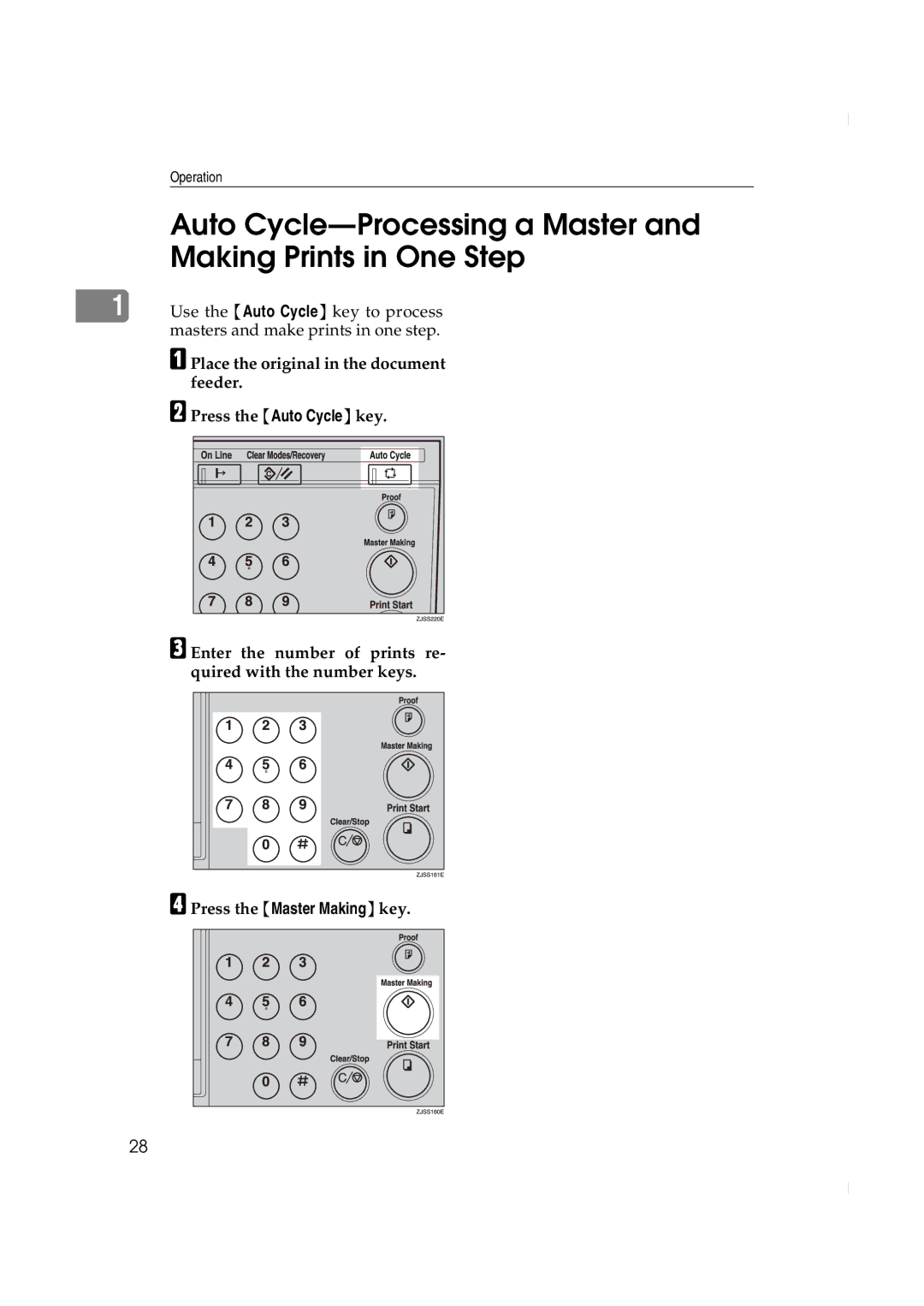 Ricoh JP730 manual Auto Cycle-Processing a Master and Making Prints in One Step 