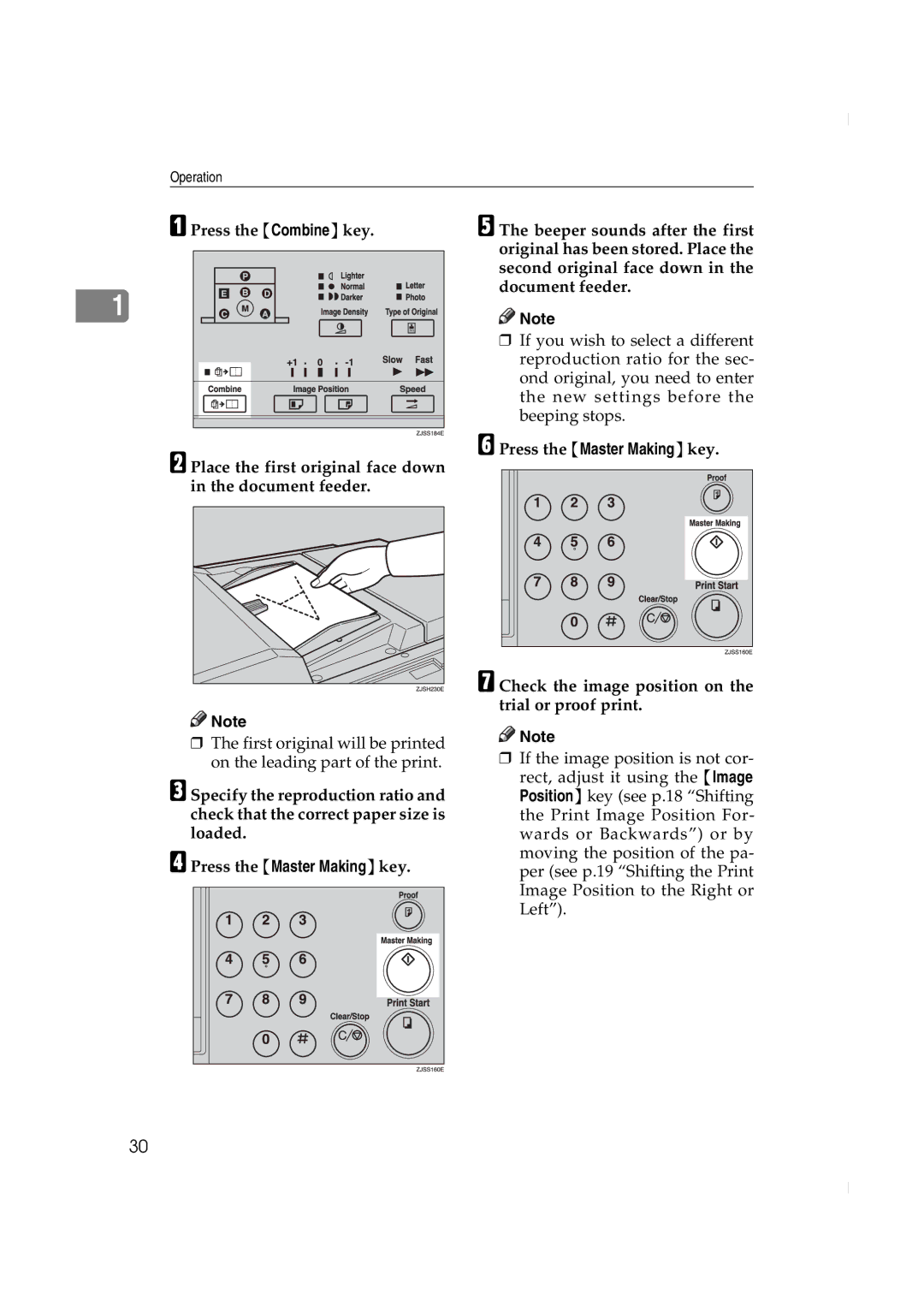 Ricoh JP730 manual Press the Master Makingkey 