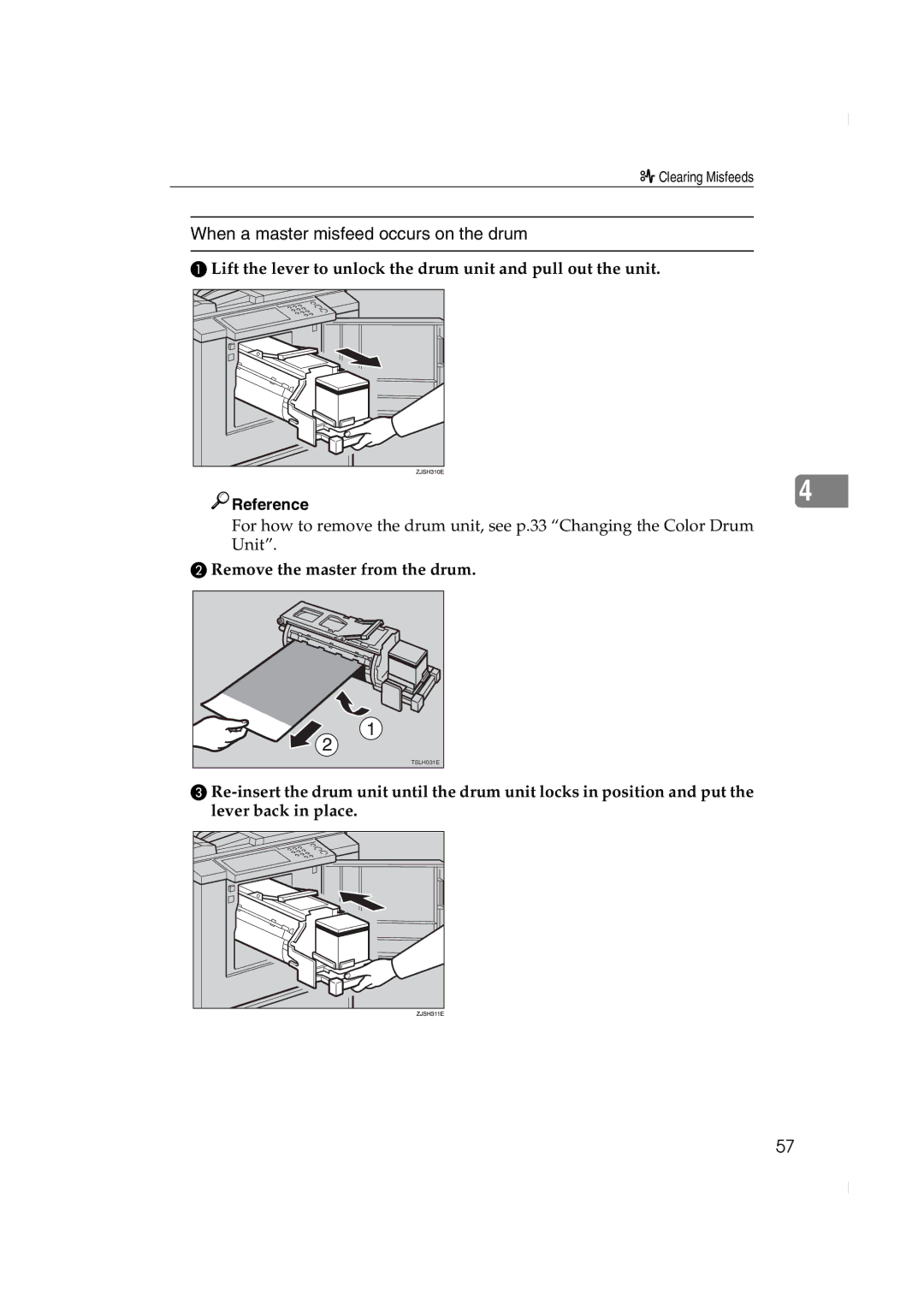 Ricoh JP730 manual When a master misfeed occurs on the drum 