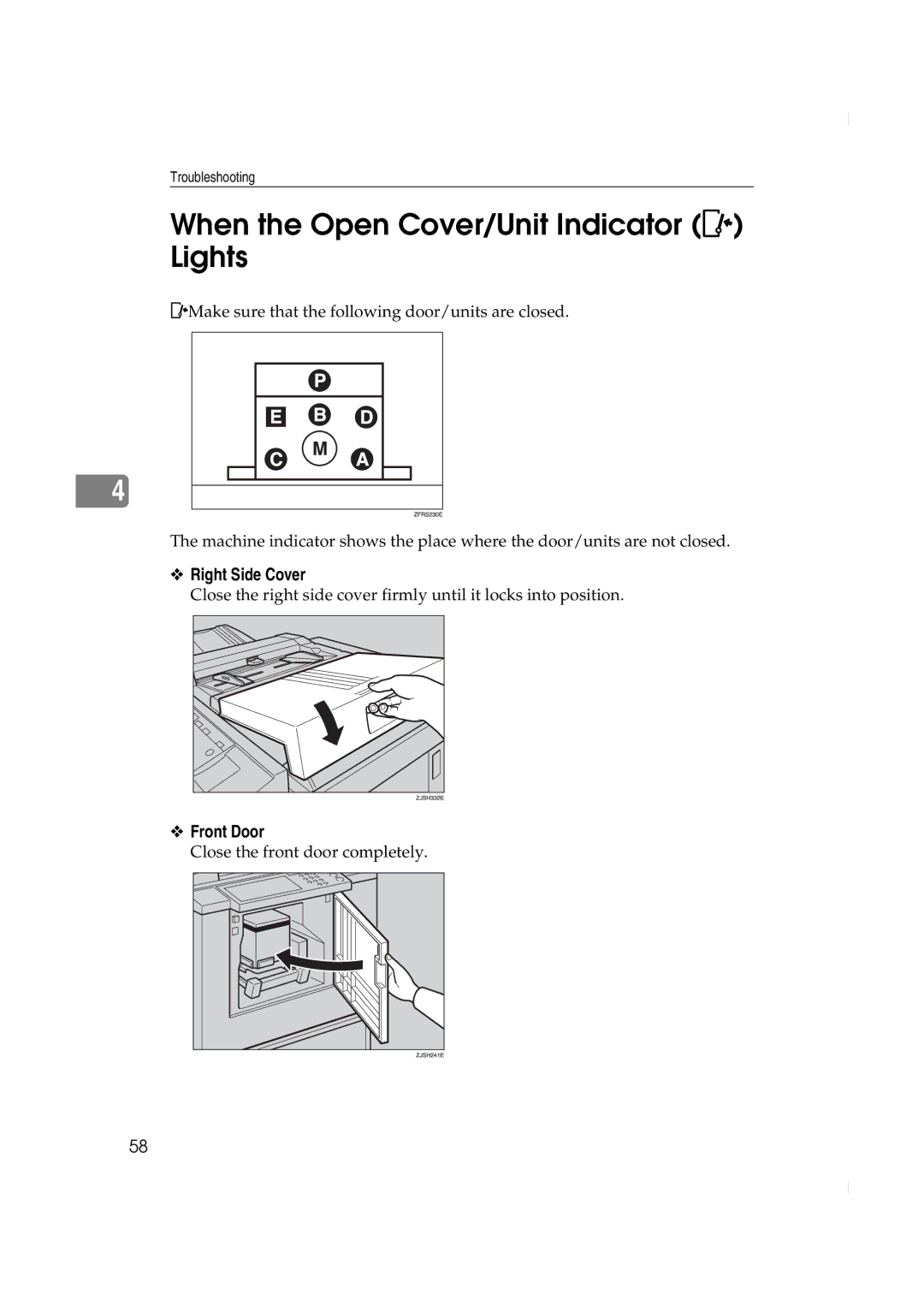 Ricoh JP730 manual When the Open Cover/Unit Indicator M Lights 