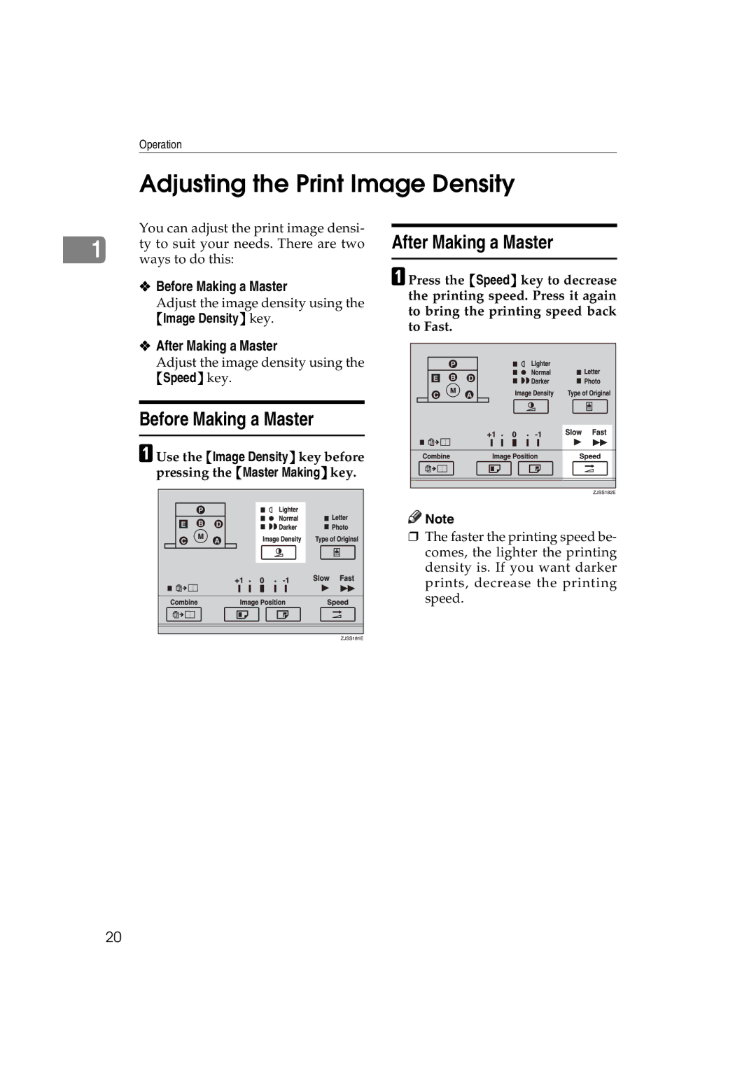 Ricoh JP730 manual Adjusting the Print Image Density, Before Making a Master, After Making a Master 