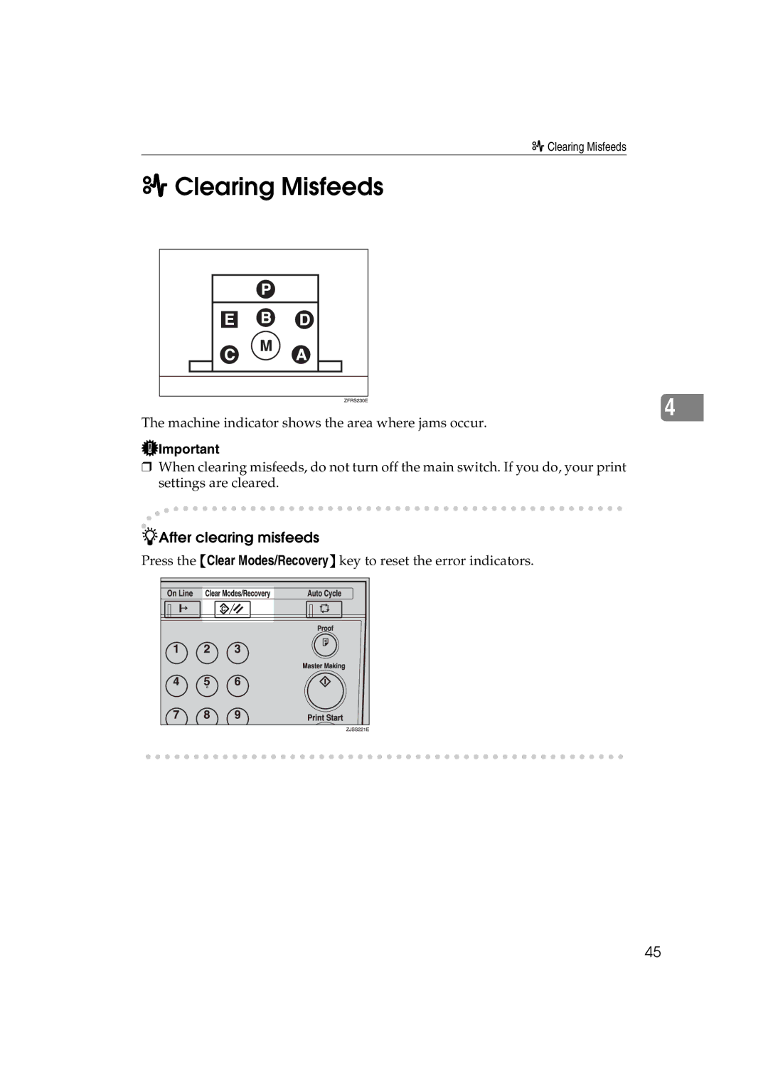 Ricoh JP730 manual Clearing Misfeeds 