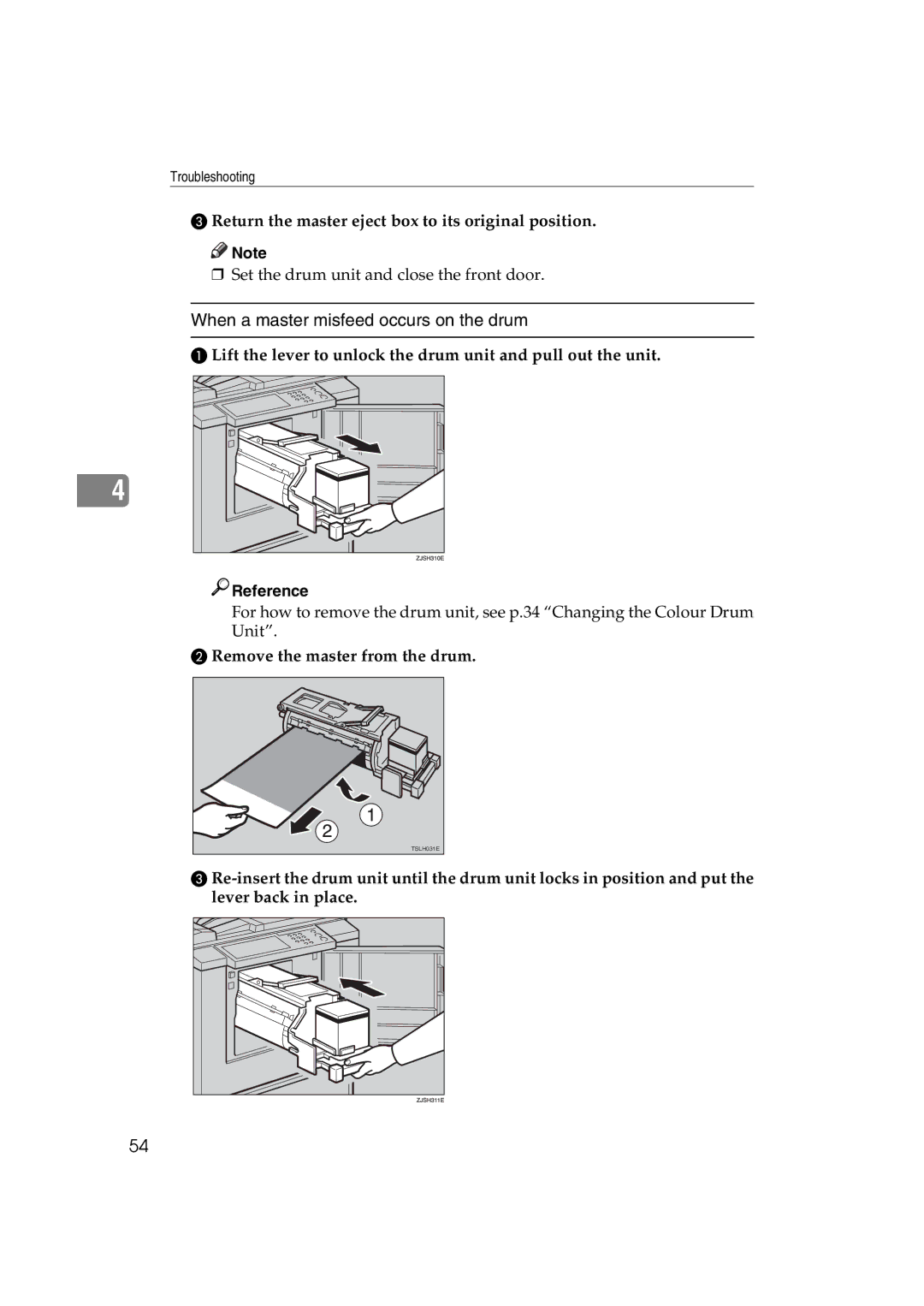 Ricoh JP730 manual When a master misfeed occurs on the drum 