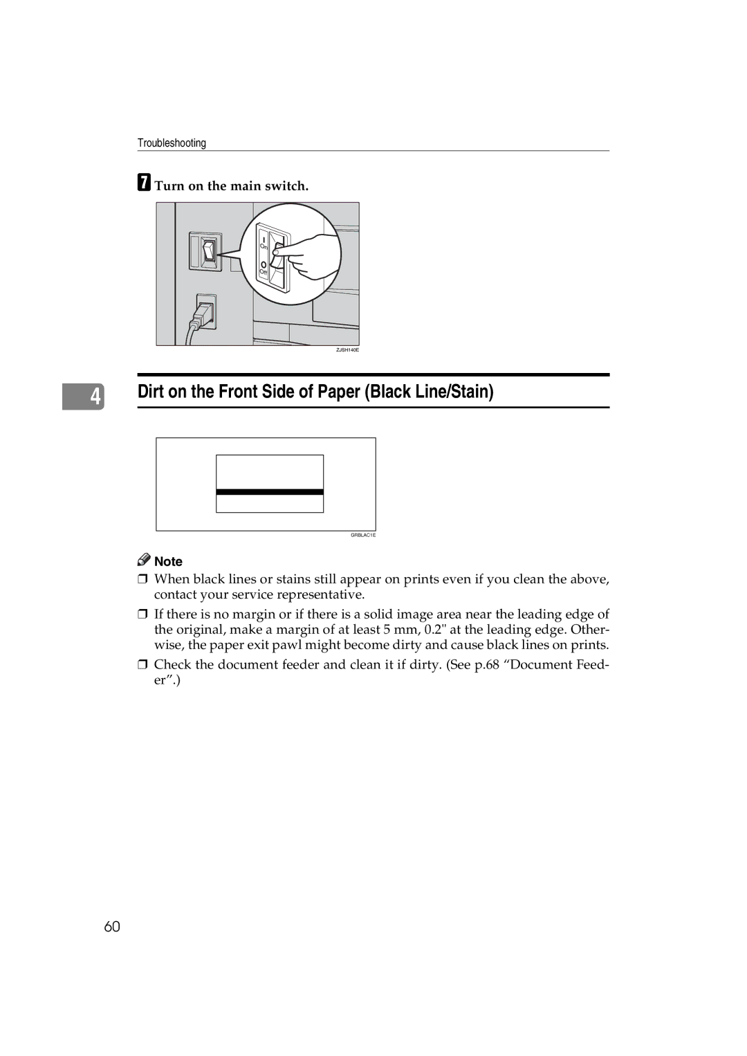 Ricoh JP730 manual Dirt on the Front Side of Paper Black Line/Stain 