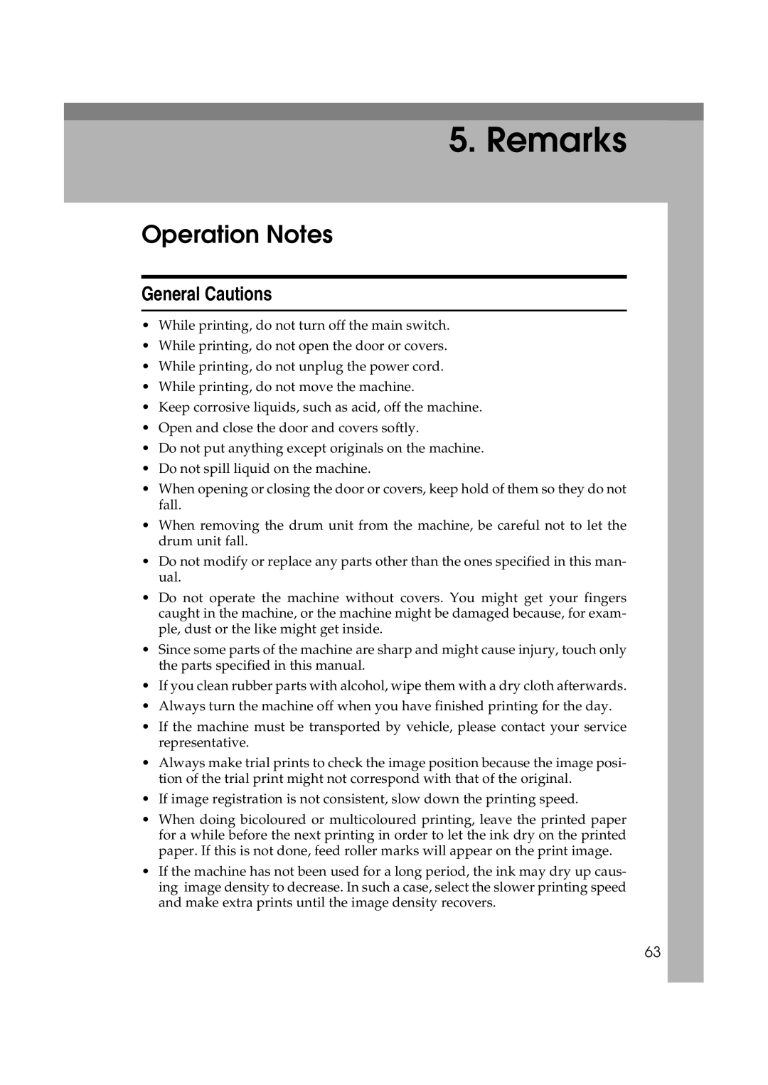 Ricoh JP730 manual Operation Notes, General Cautions 