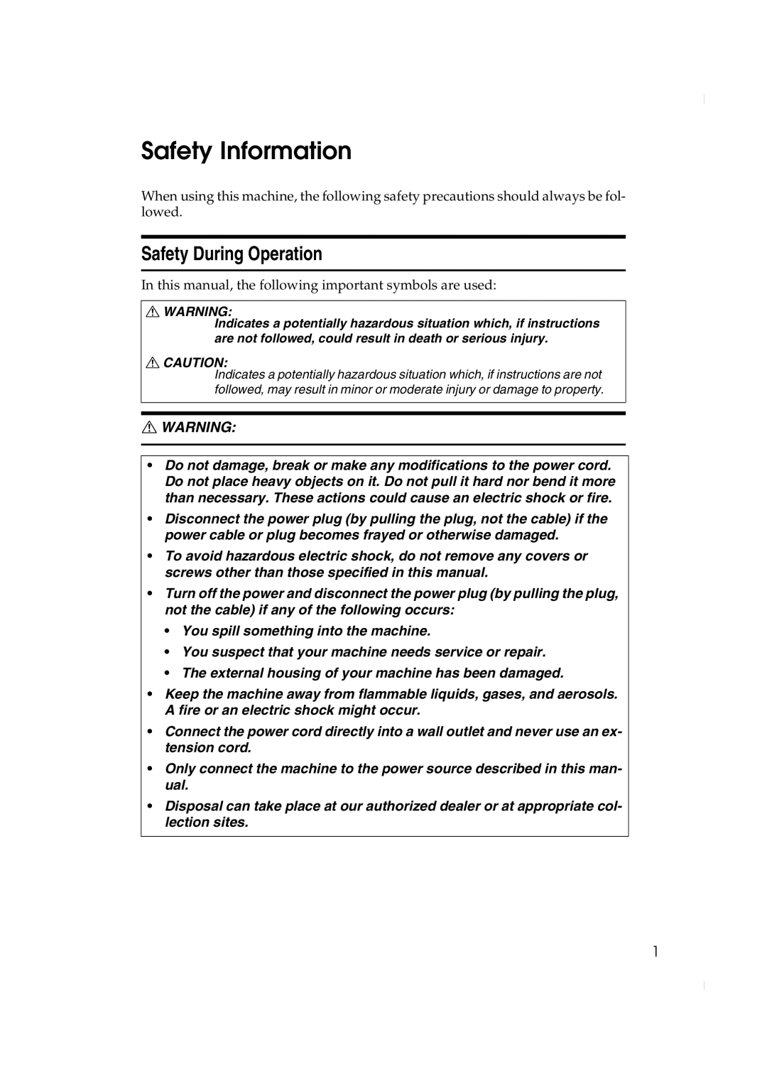 Ricoh JP730 manual Safety Information 