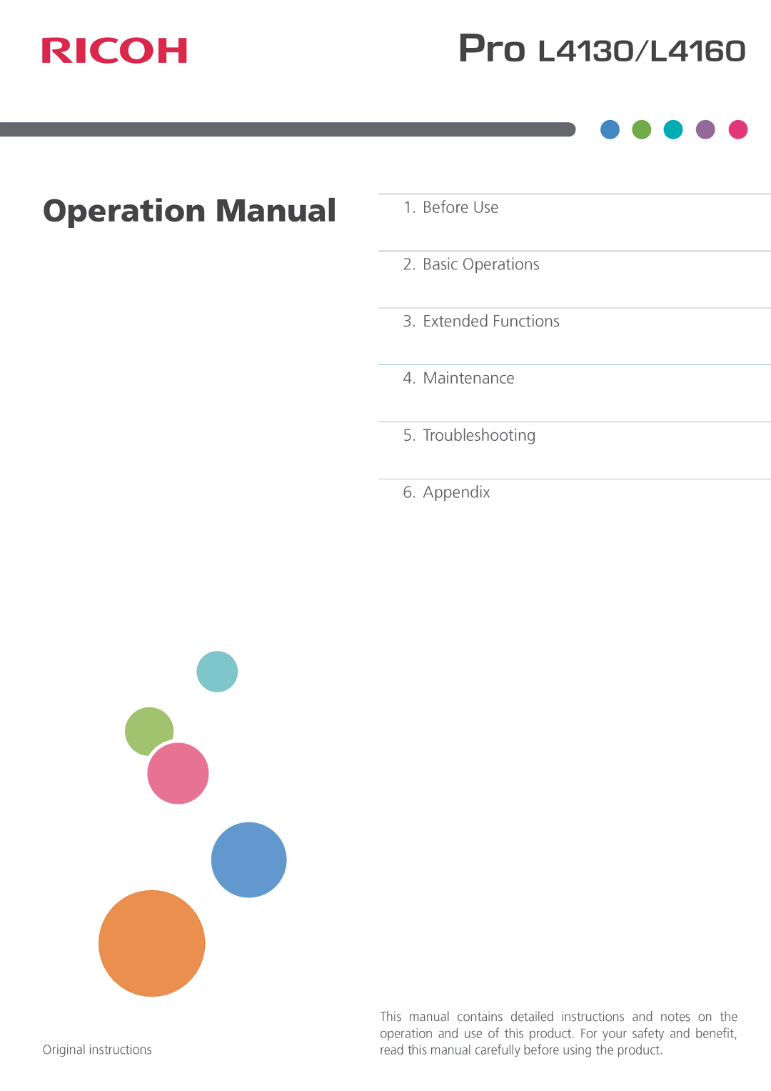 Ricoh L4160, L4130 operation manual This manual contains detailed instructions and notes on 