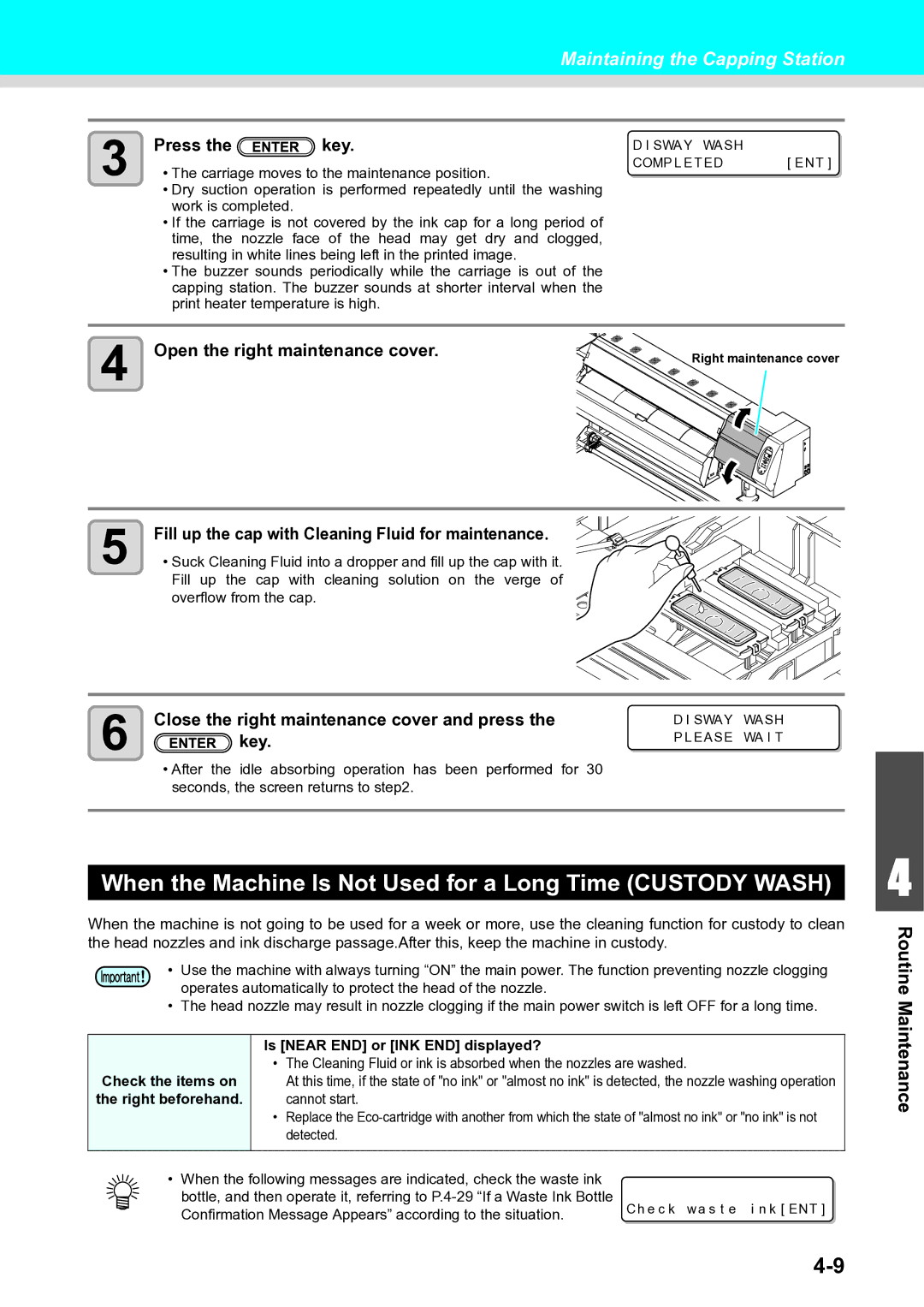 Ricoh L4160, L4130 When the Machine Is Not Used for a Long Time Custody Wash, Open the right maintenance cover 