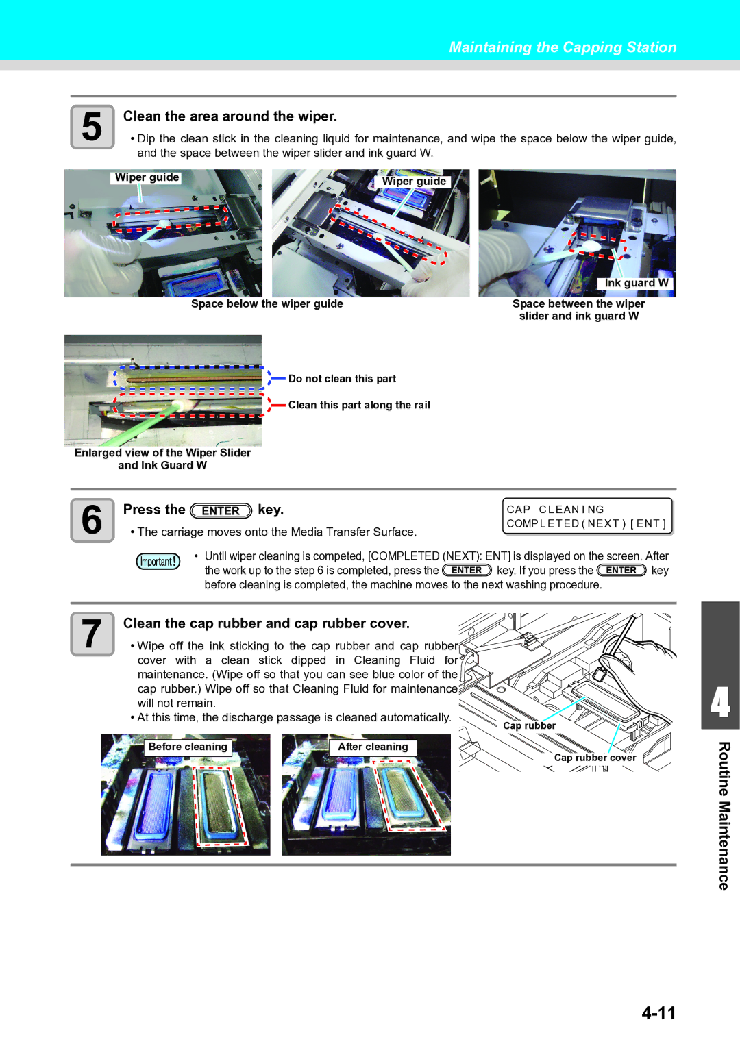 Ricoh L4160, L4130 operation manual Clean the area around the wiper, Carriage moves onto the Media Transfer Surface 