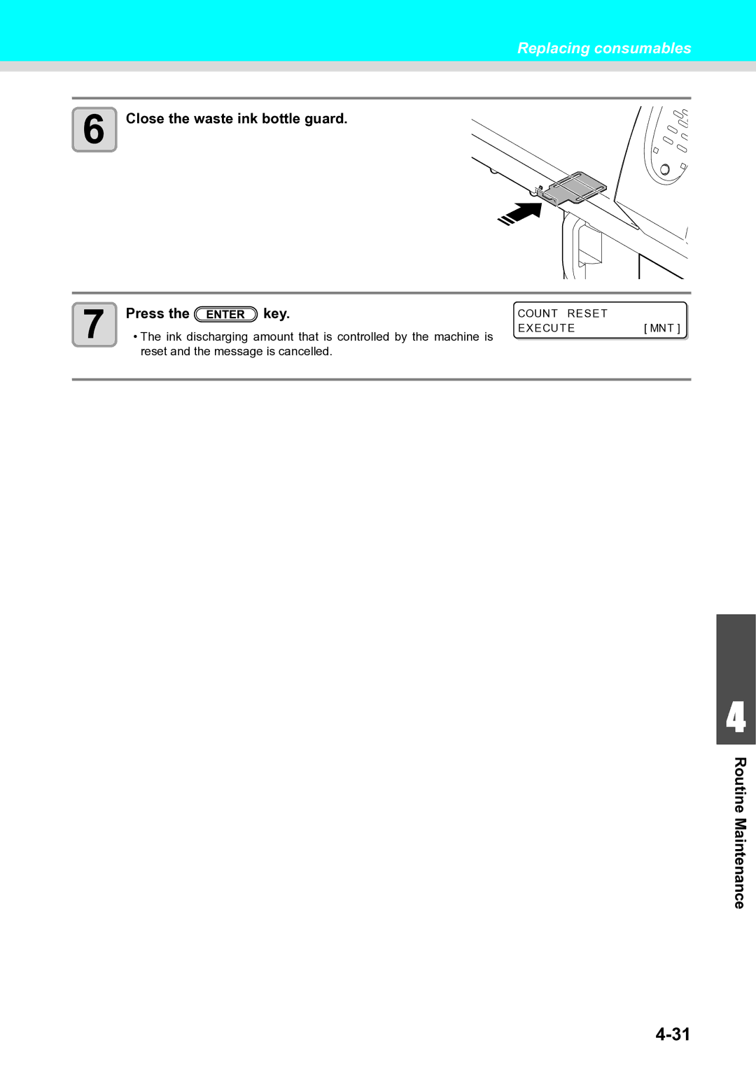 Ricoh L4160, L4130 operation manual Close the waste ink bottle guard Press Key 