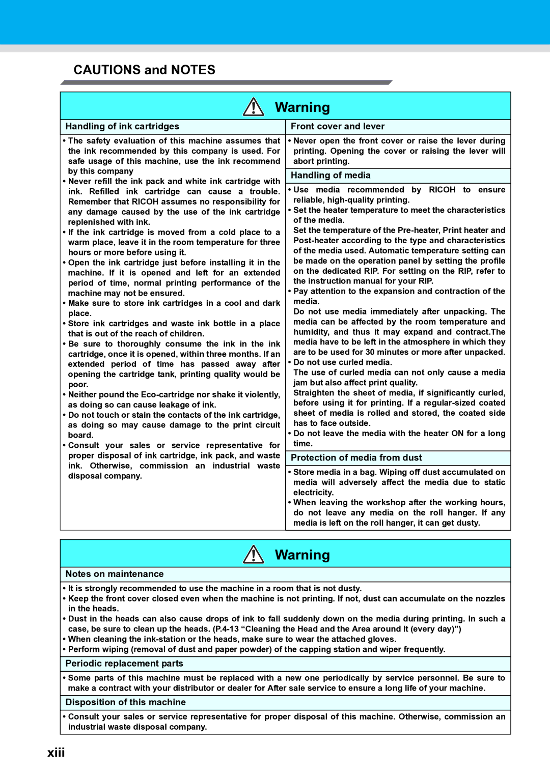 Ricoh L4130, L4160 operation manual Xiii 