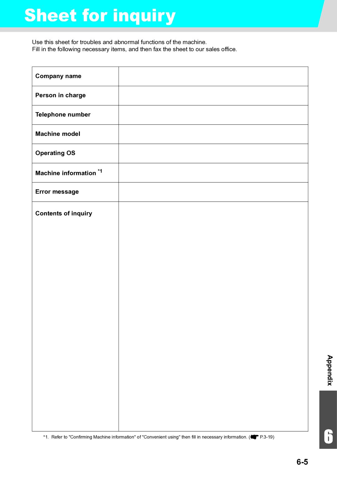 Ricoh L4160, L4130 operation manual Sheet for inquiry 