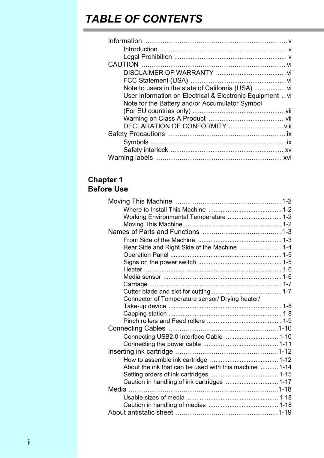 Ricoh L4130, L4160 operation manual Table of Contents 