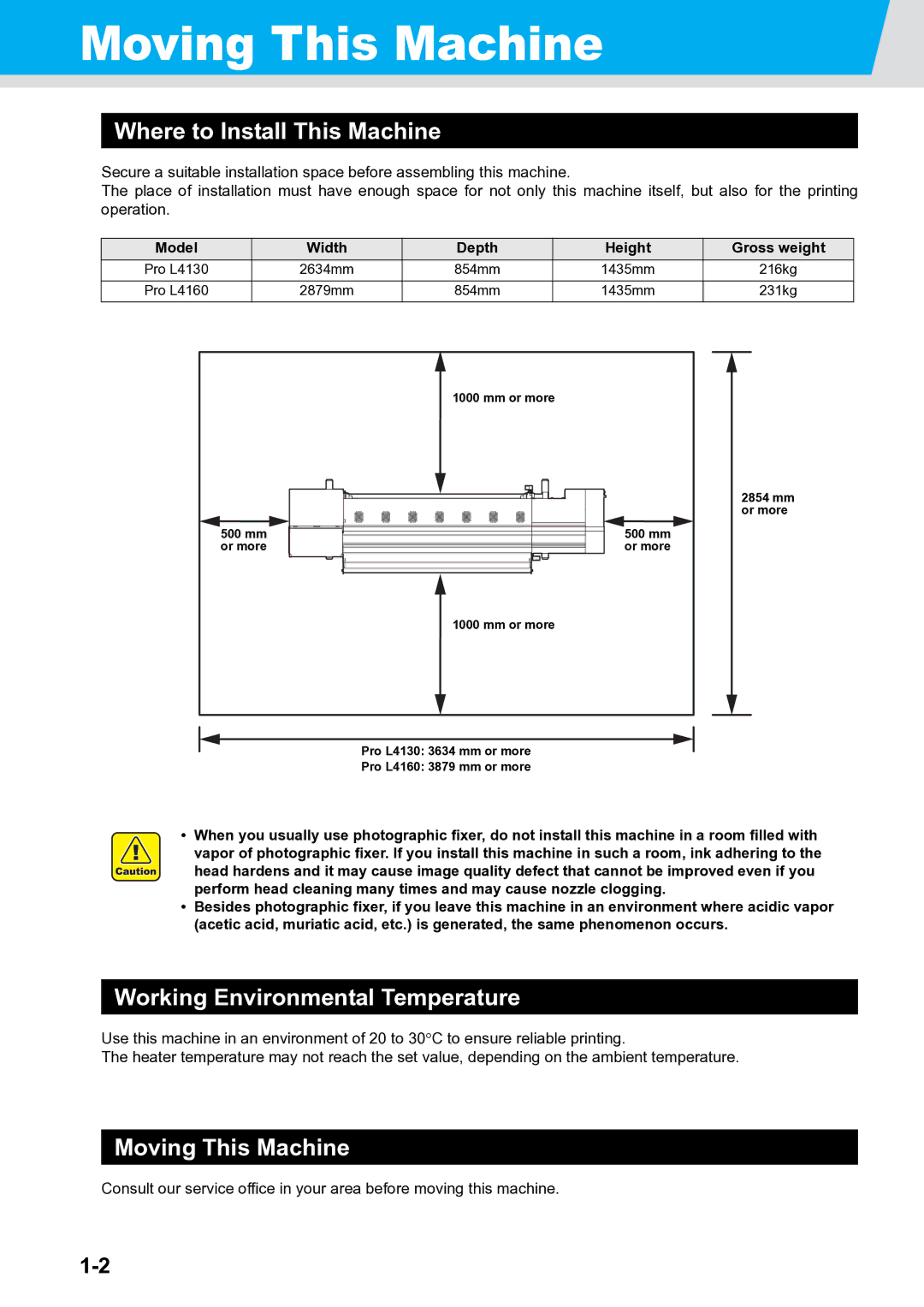 Ricoh L4130, L4160 operation manual Moving This Machine, Where to Install This Machine, Working Environmental Temperature 