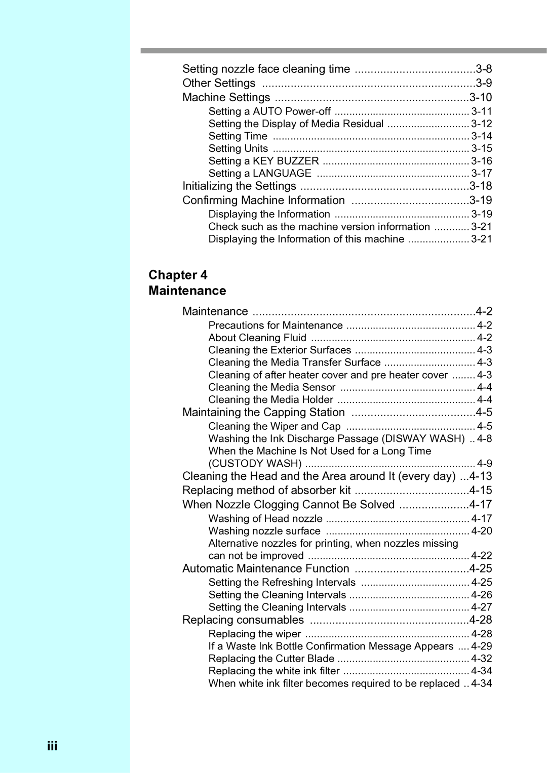 Ricoh L4130, L4160 operation manual Chapter Maintenance, Iii 